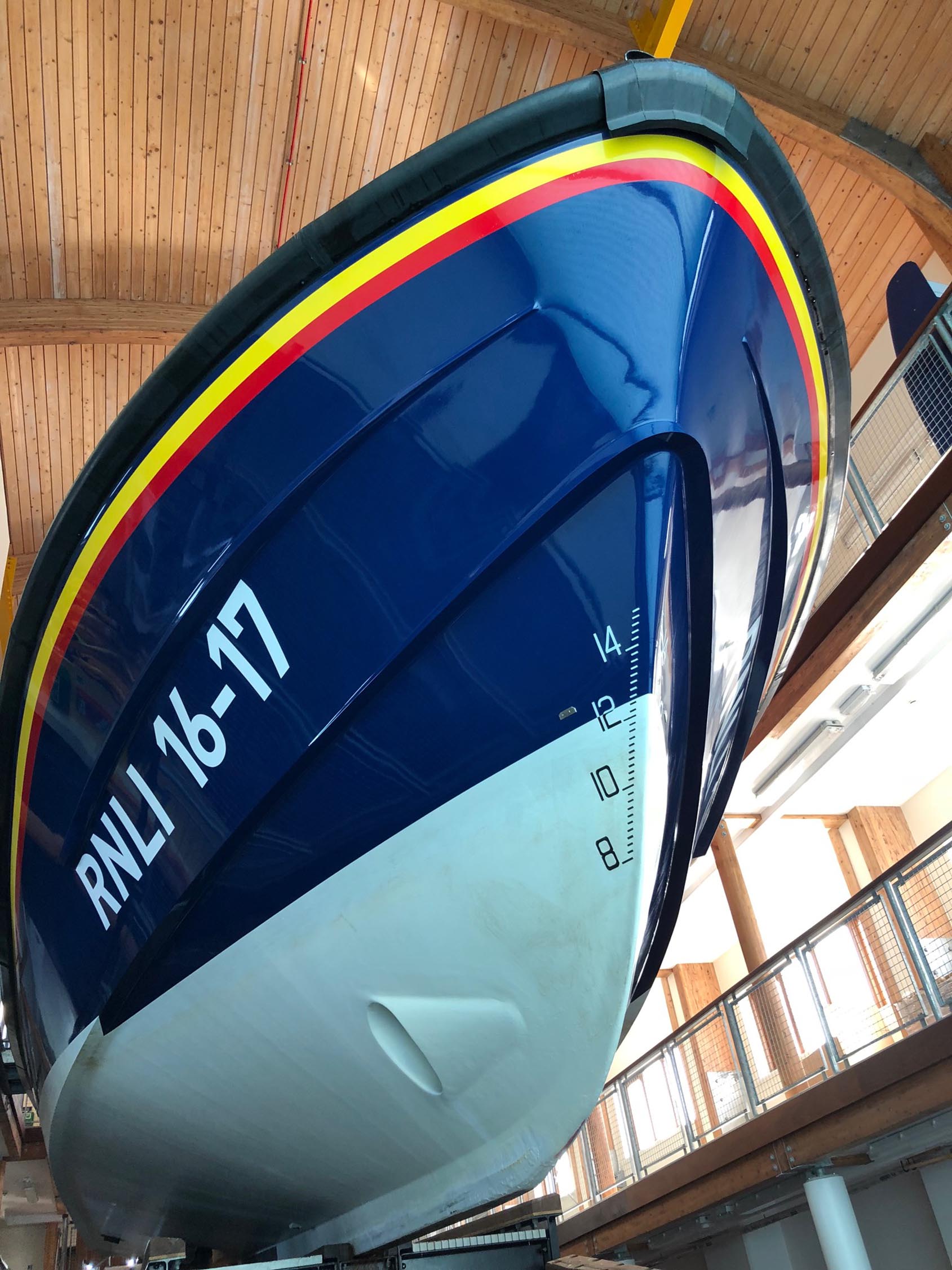 Photo of the Tamar Boat in the boathouse at Bembridge from below