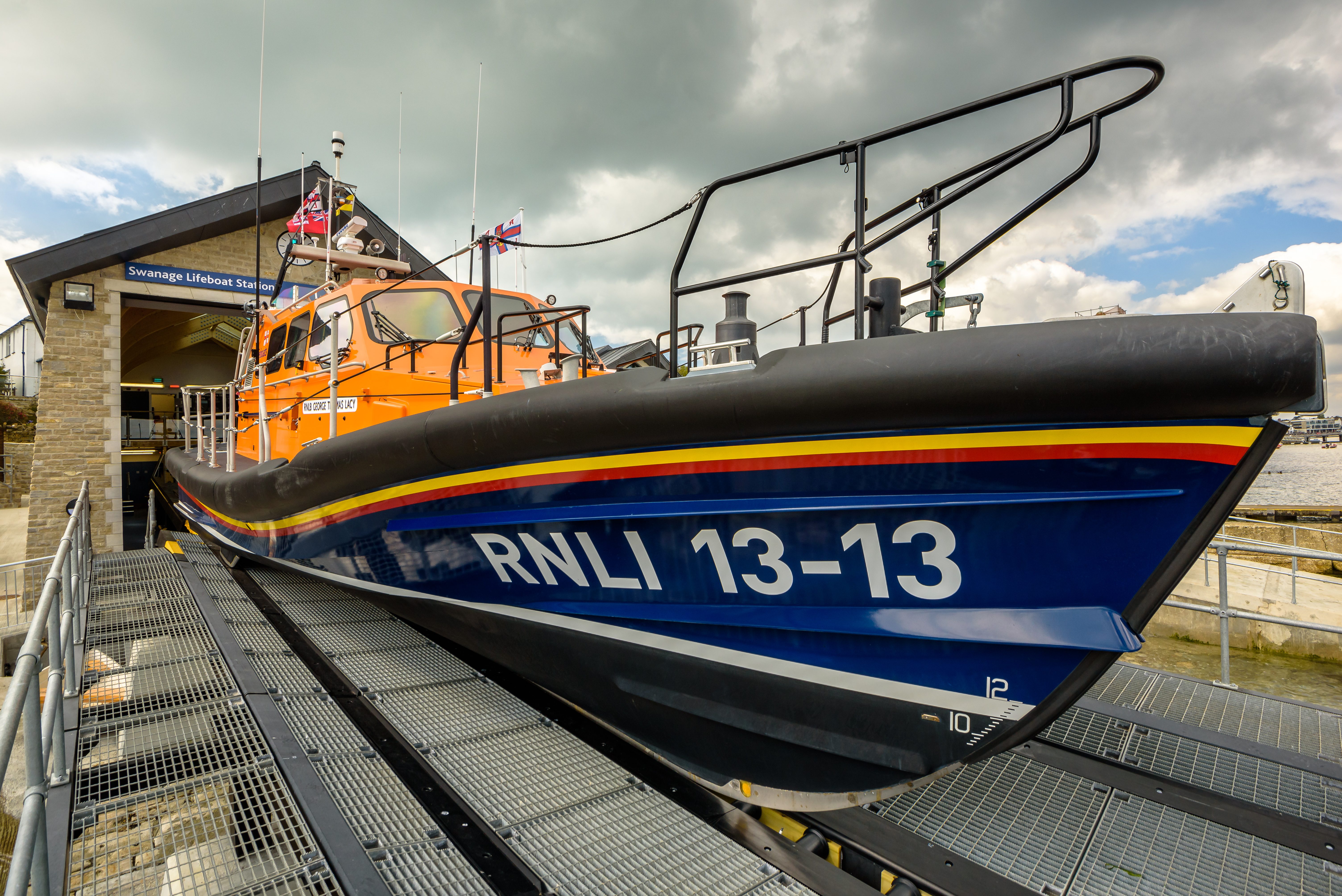 Swanage all-weather lifeboat on slipway at Swanage Lifeboat Station