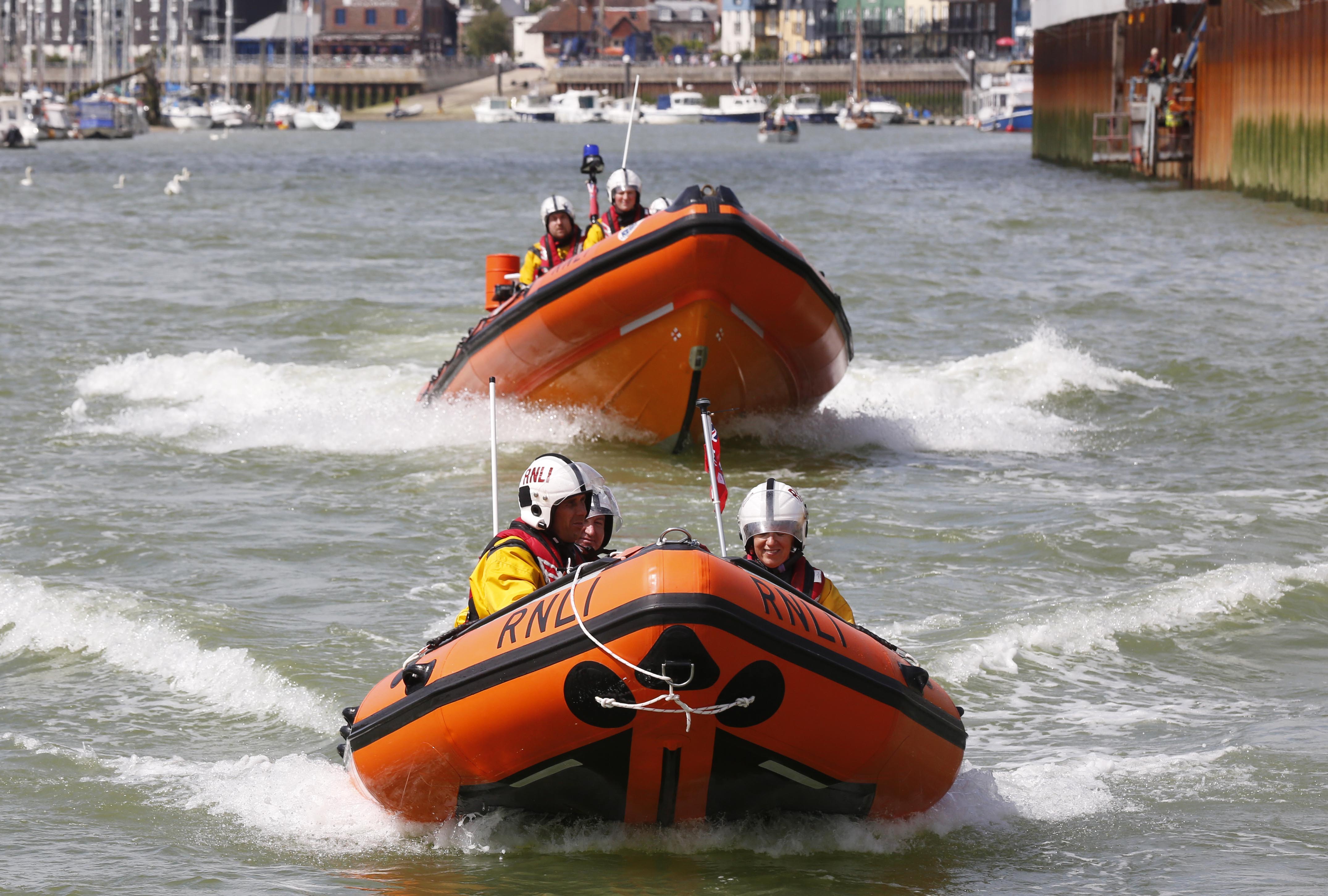Both Littlehampton RNLI lifeboats leaving the station