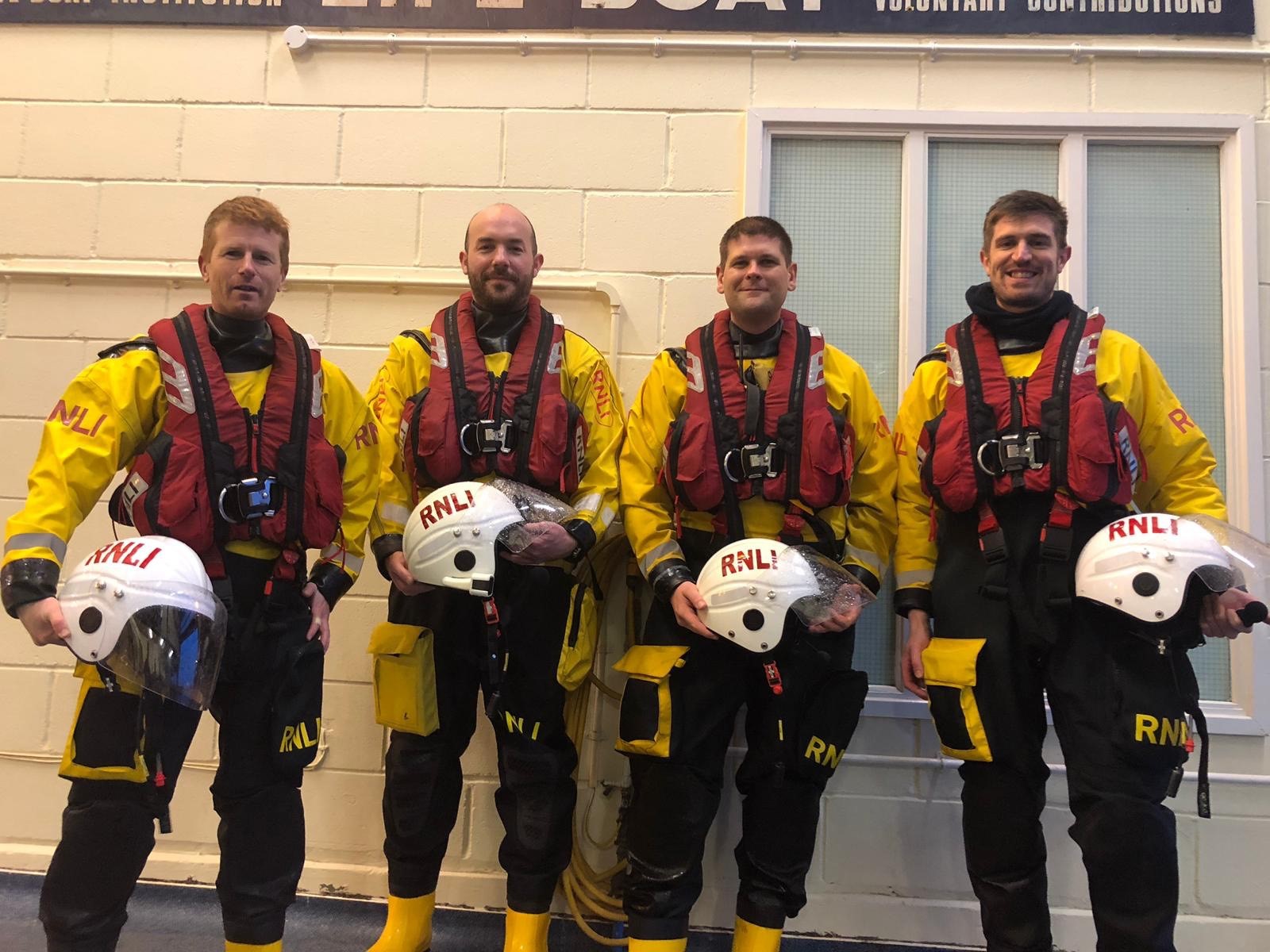 Congratulations to Dave Deane, pictured far right in the photograph. Dave is a trainee crew member at Penarth lifeboat station and this was his first shout, having received his pager just a few weeks ago! Well done Dave. As with all services there was a debrief afterwards to look for any learning points or wider points to discuss with all the crew.