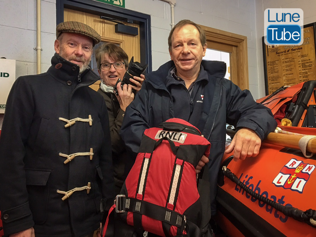LuneTube presenter Peter Wade, Director Janine Bebbington and Colin Midwinter of Morecambe RNLI