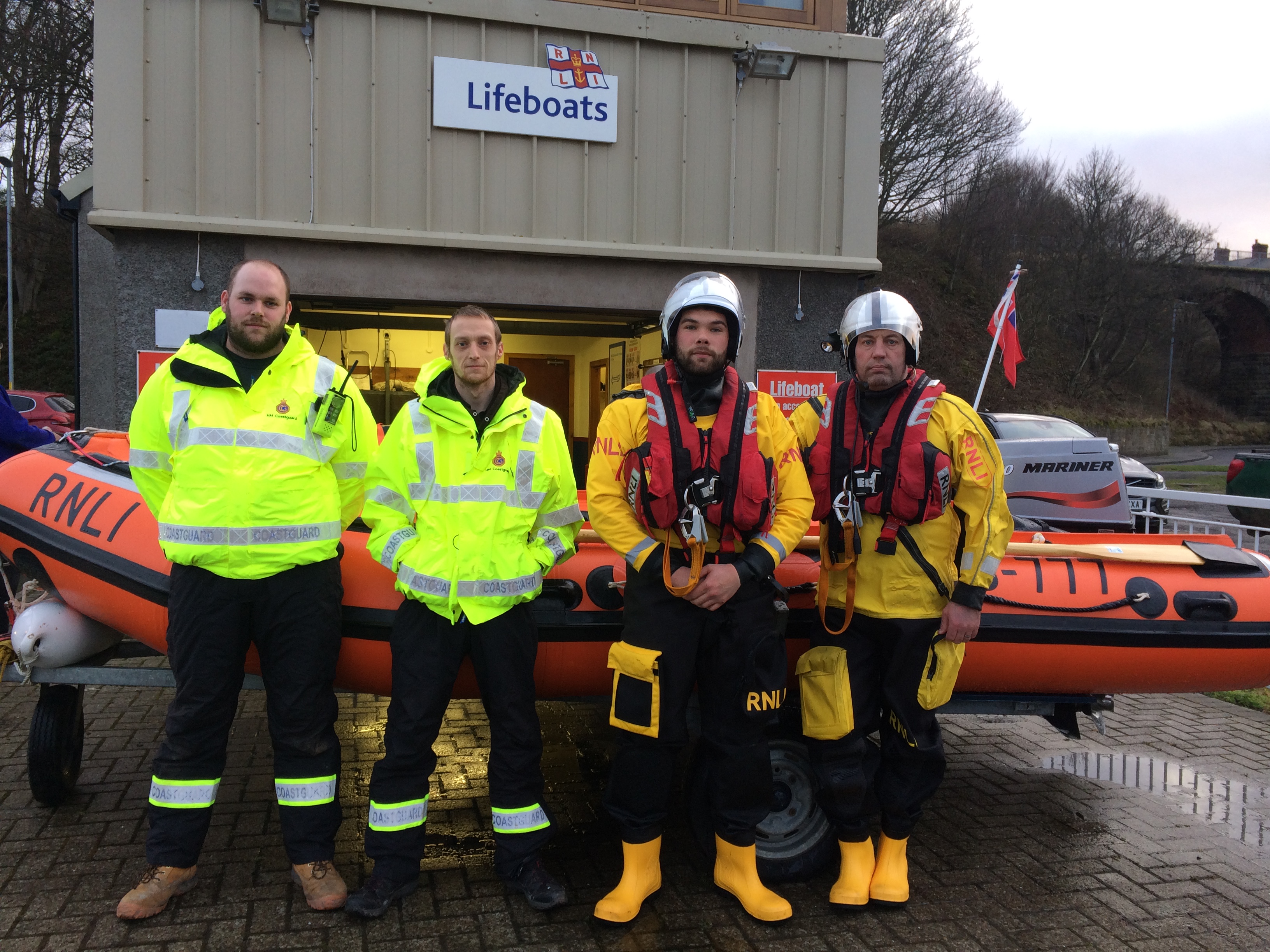 Jack third from left after his first rescue working in partnership with HM Coastguard and other emergency services