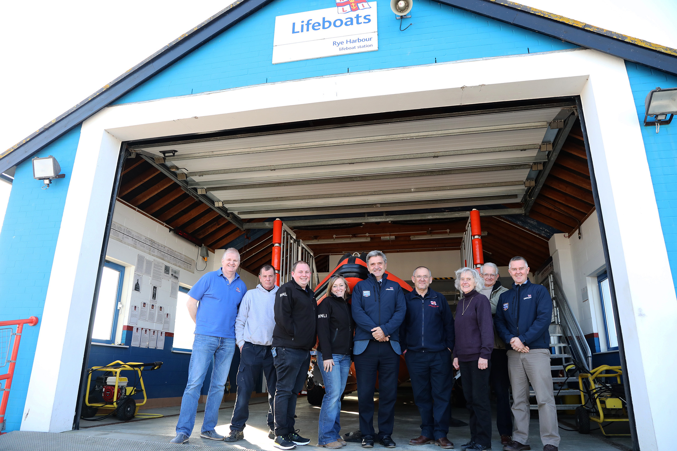 RNLI Chief Executive Paul Boissier and volunteer crew at Rye Harbour