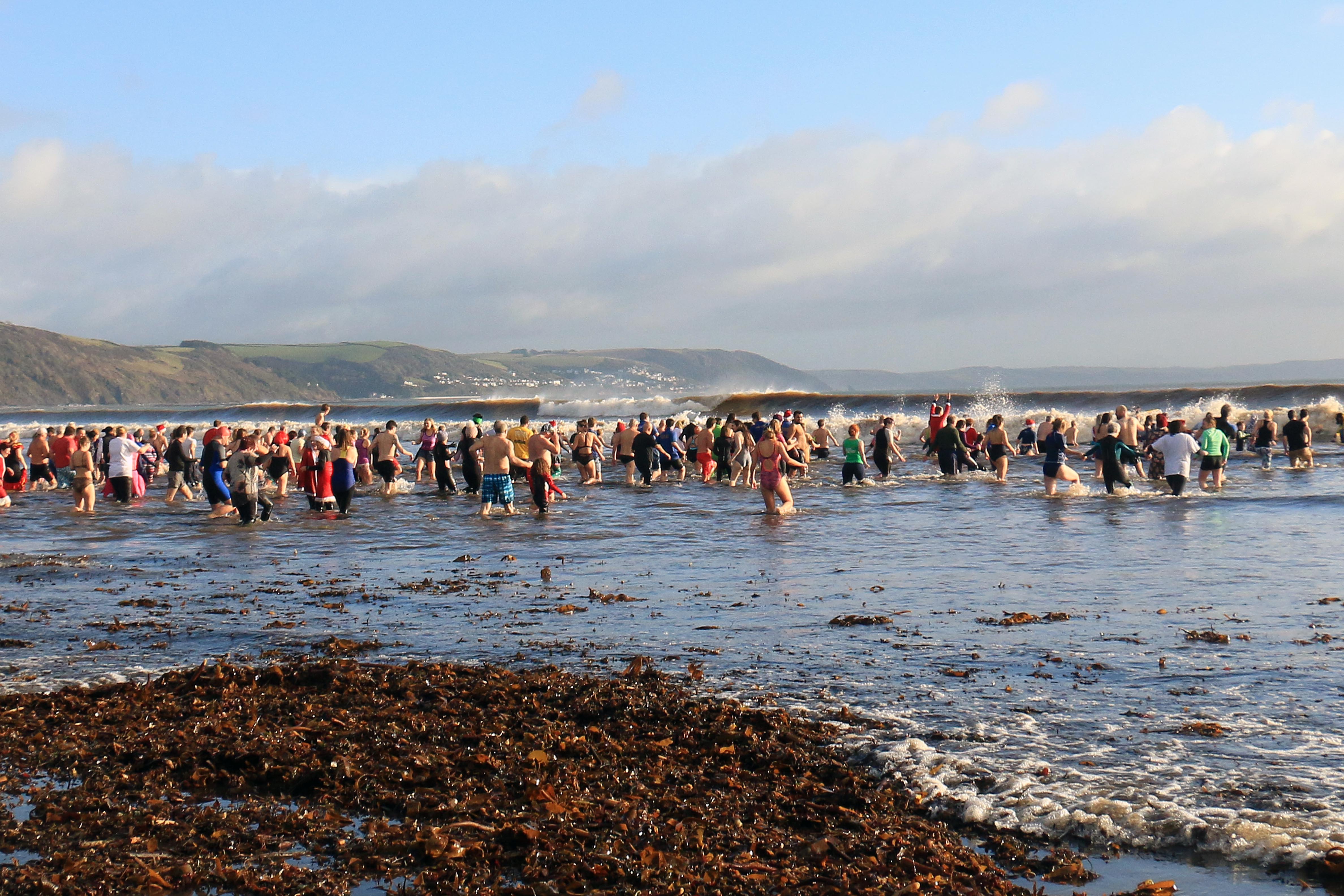 Looe RNLI New Years Day Dip on 1 January 2018