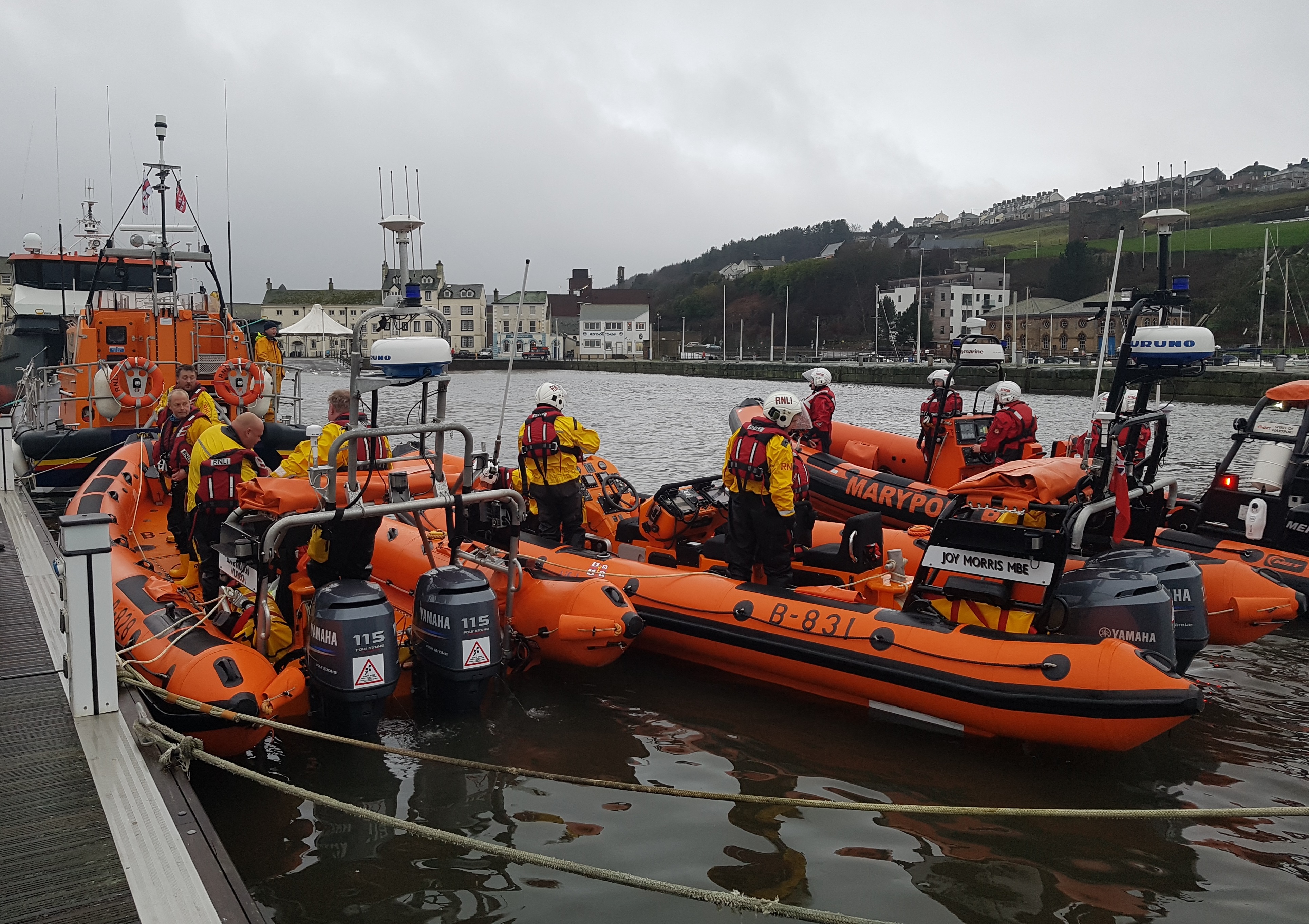 St Bees, Workington and Silloth RNLI as well as Maryport Independent lifeboats meeting in Whitehaven Harbour for soup and sandwiches followed by a training exercise.