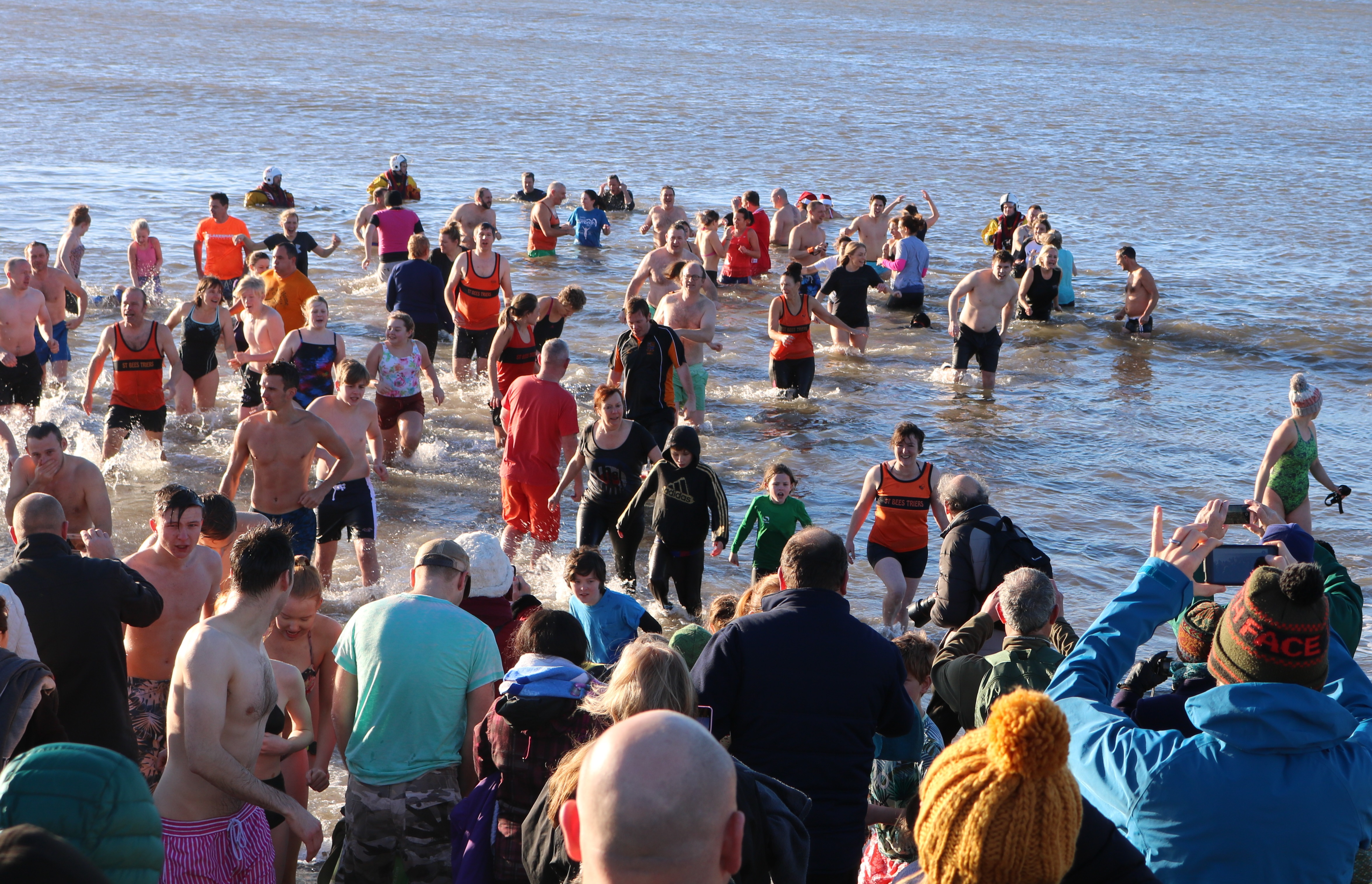 A fresh start to 2017 as members of the St Bees Triers and others take a dip and raise money for the RNLI.