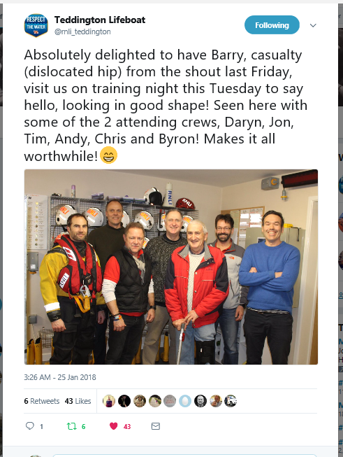 Barry Leader Thanks Teddington RNLI Lifeboat Crew and the story is shared on Twitter