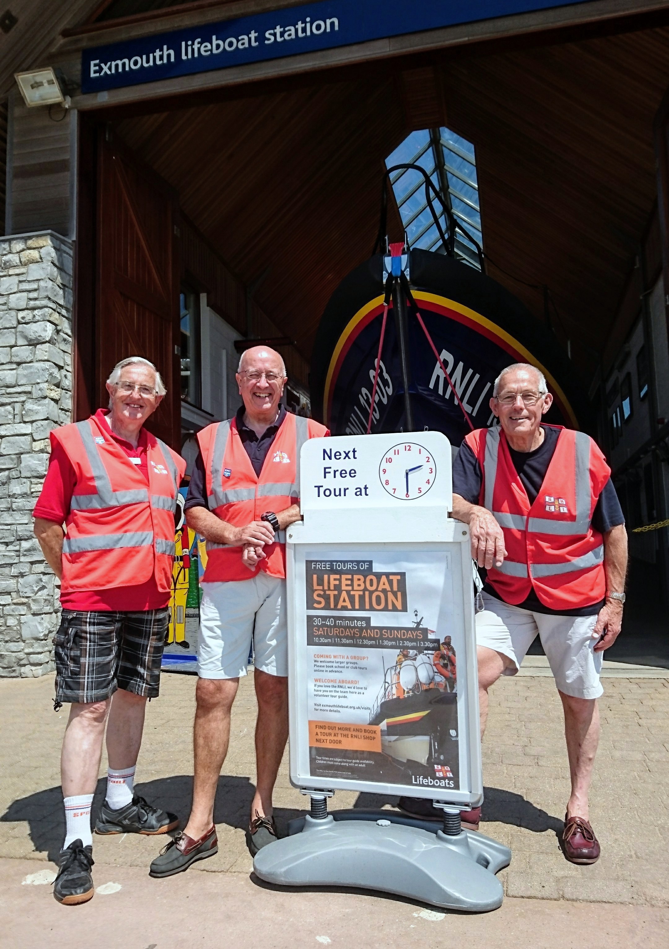 Volunteer Tour guides, Peter Dobbs (left) and Robin Humphreys (centre) and Lifeboat Visits Officer, Bill Lodge (right)