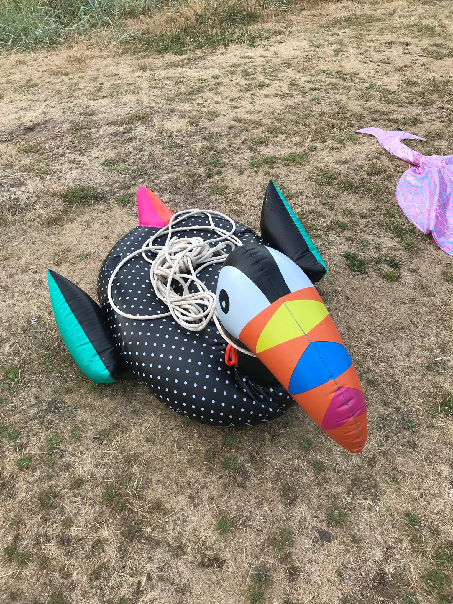The inflatable recovered off Portobello on Sunday night (rope attached by Kinghorn RNLI)