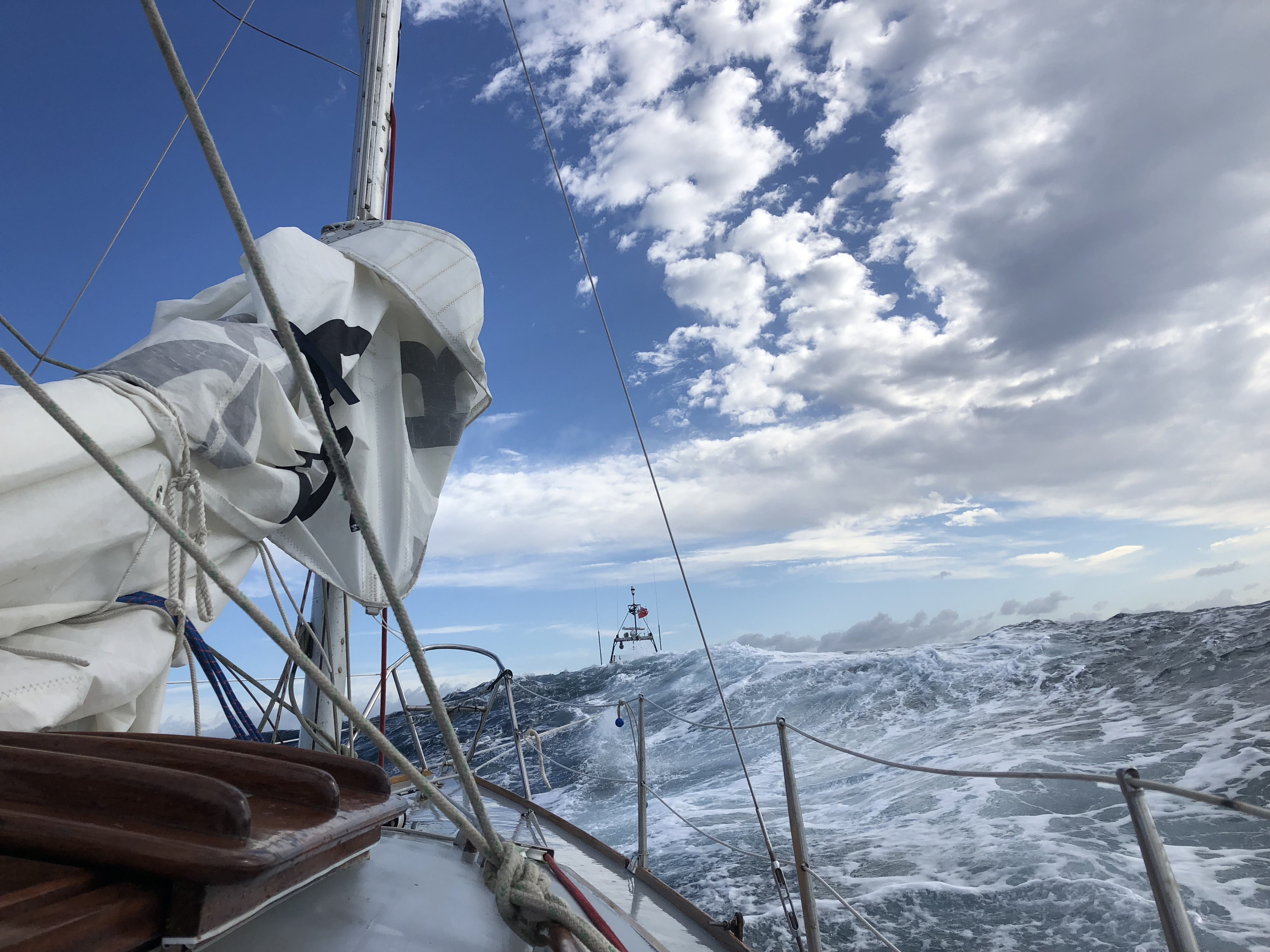 View of Shannon class lifeboat from the casualty vessel in choppy conditions