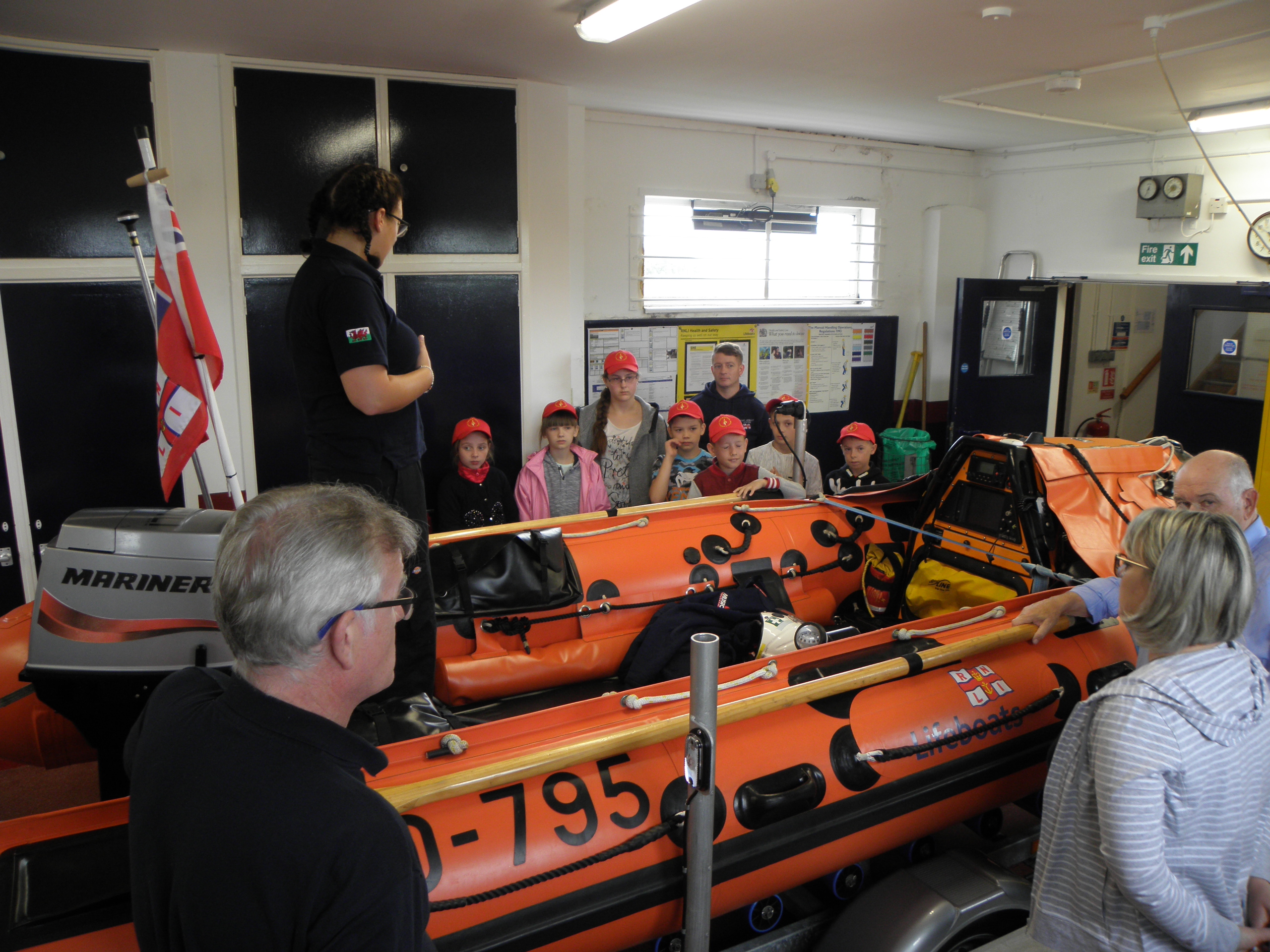 Children with lifeboat crew at Flint