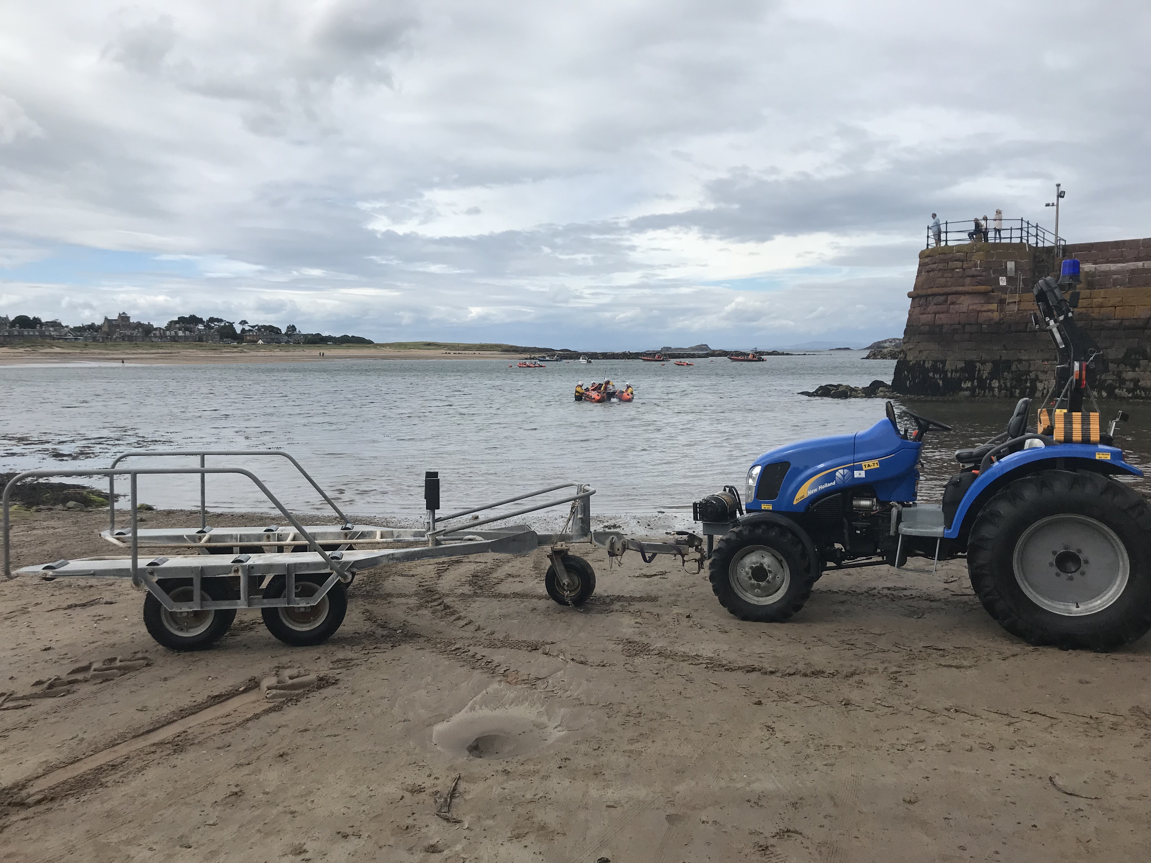 North Berwick Lifeboat Evelyn M launching from the West Bay North Berwick