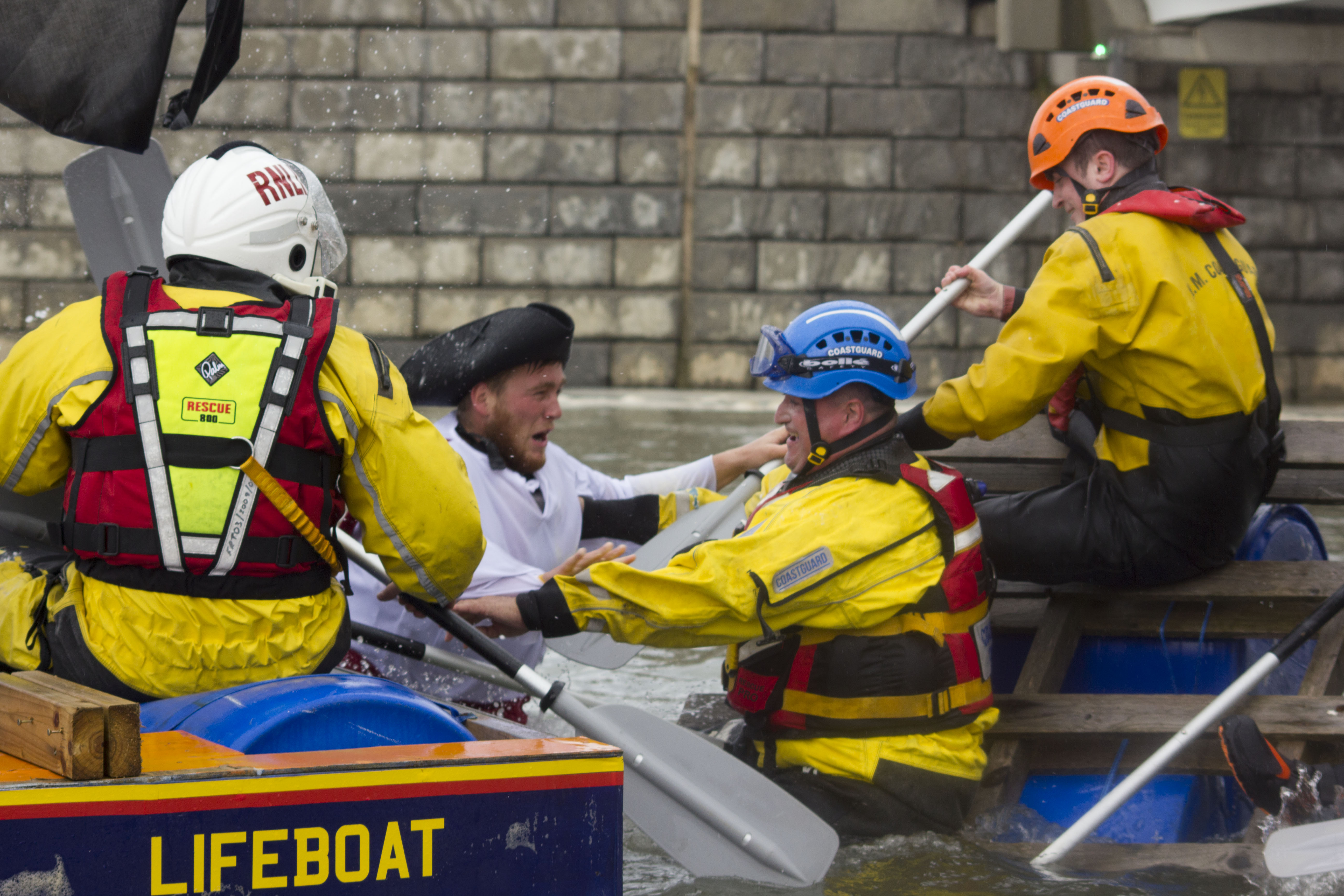 rafters brave the rain to support the RNLI Rhyl harbour raft race