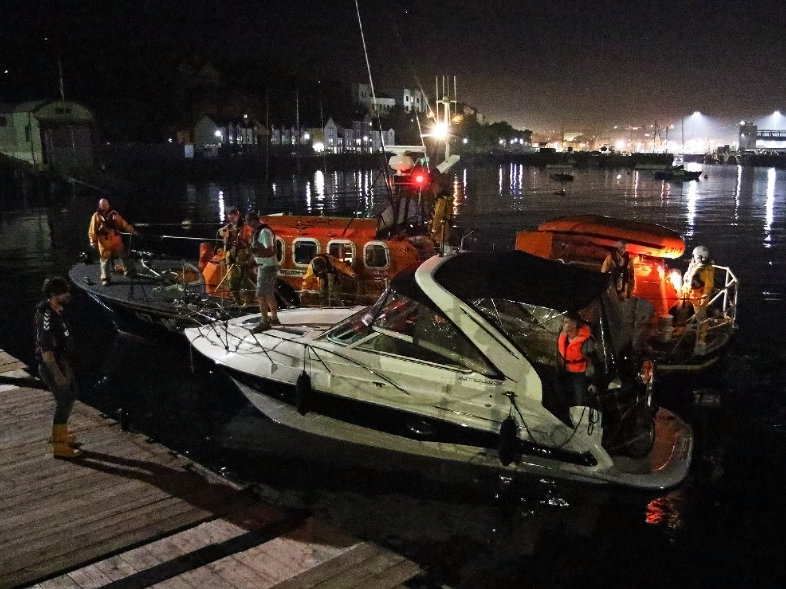 Douglas all-weather lifeboat Sir William Hillary with casualty vessel at the Battery Pier