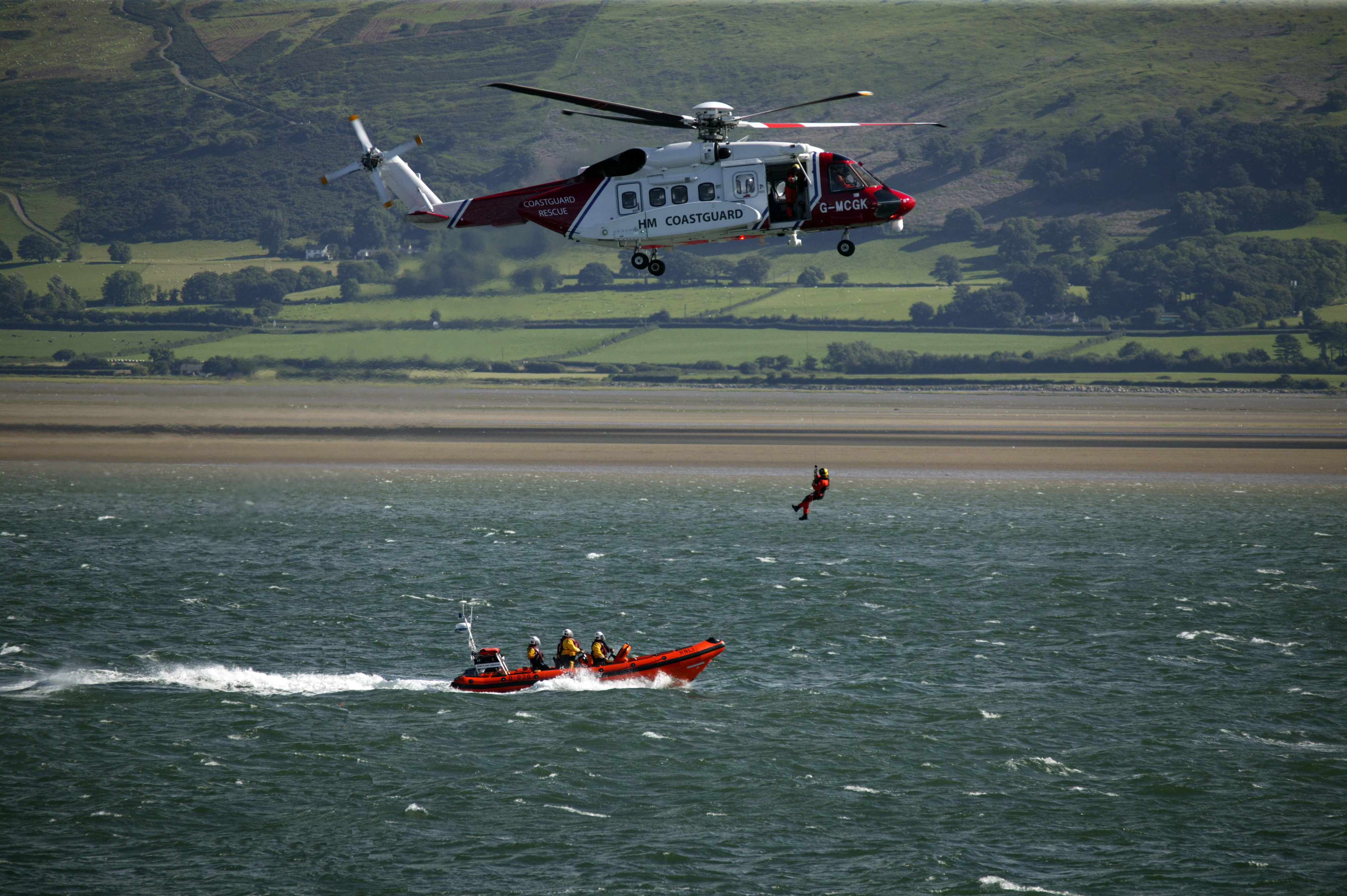 Beaumaris Lifeboat and Coastguard helipoter call sign coastguard 936