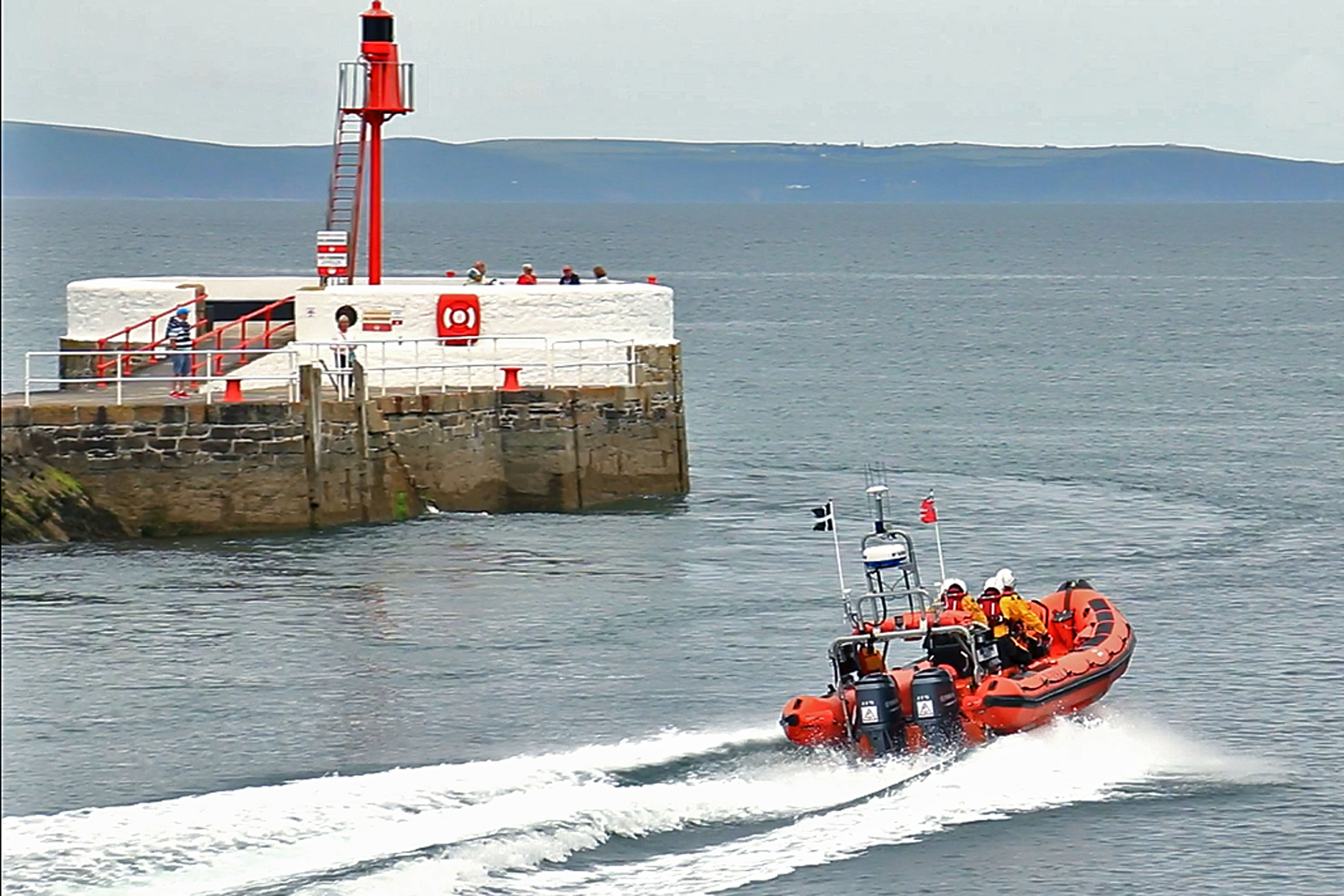 Looe RNLI’s Atlantic 85 inshore lifeboat Sheila and Dennis Tongue II leaving Looe