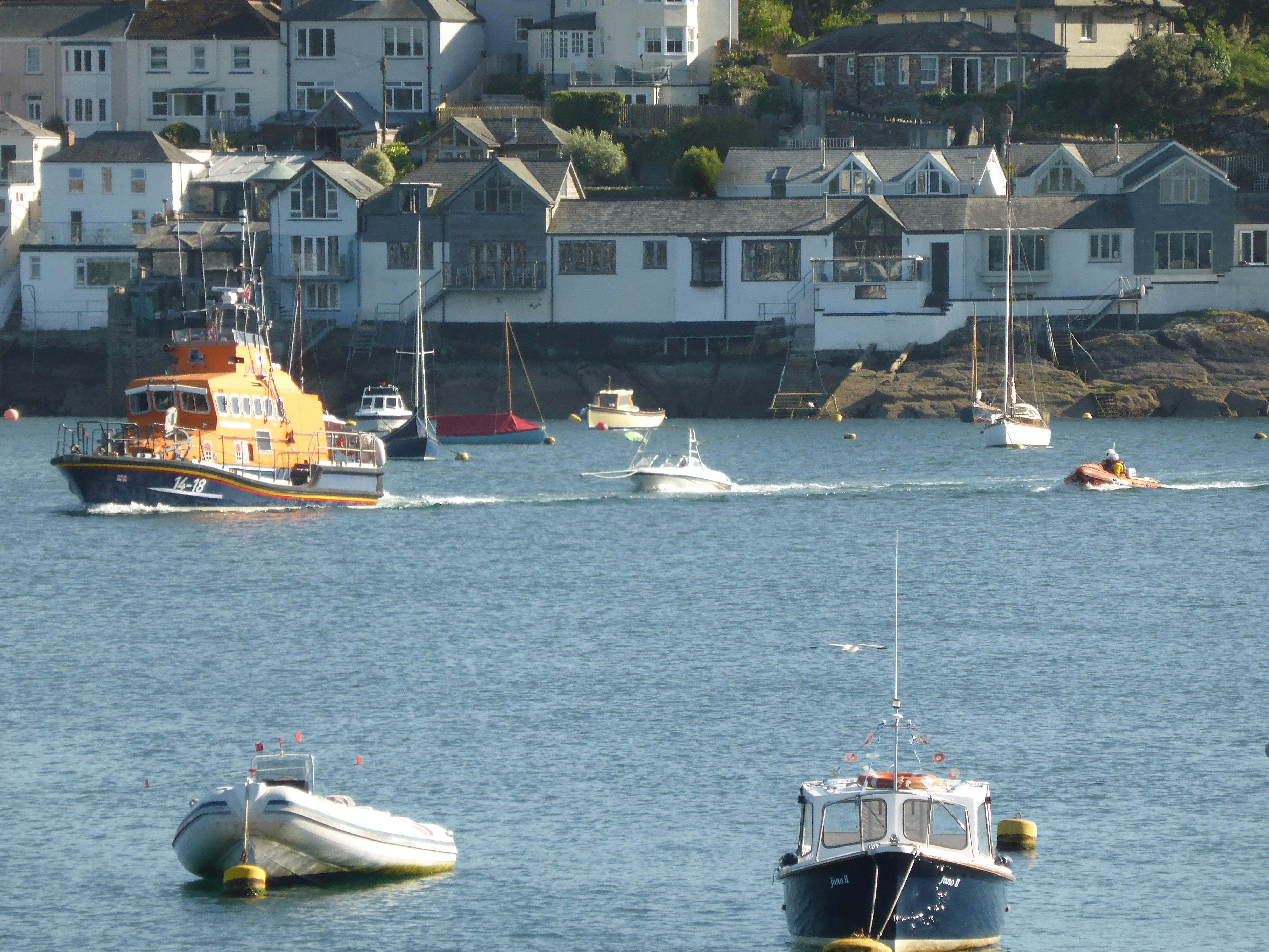 The Fowey all-weather lifeboat returning the vessel to harbour