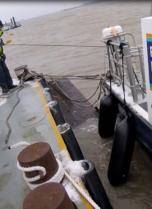 Broken away jetty alongside PLA vessel