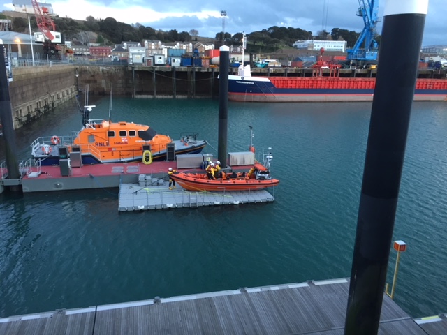 St Helier inshore lifeboat preparing to launch
