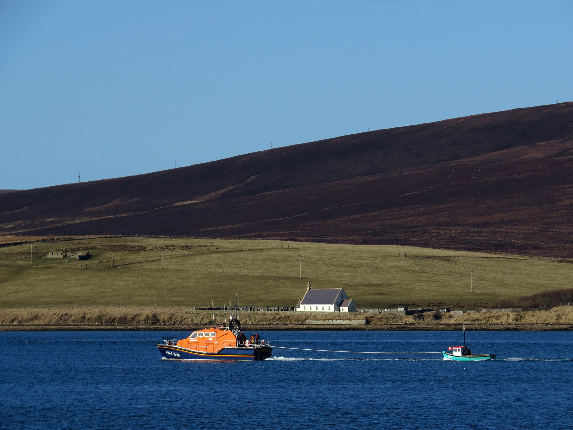 Longhope lifeboat towing in casualty vessel