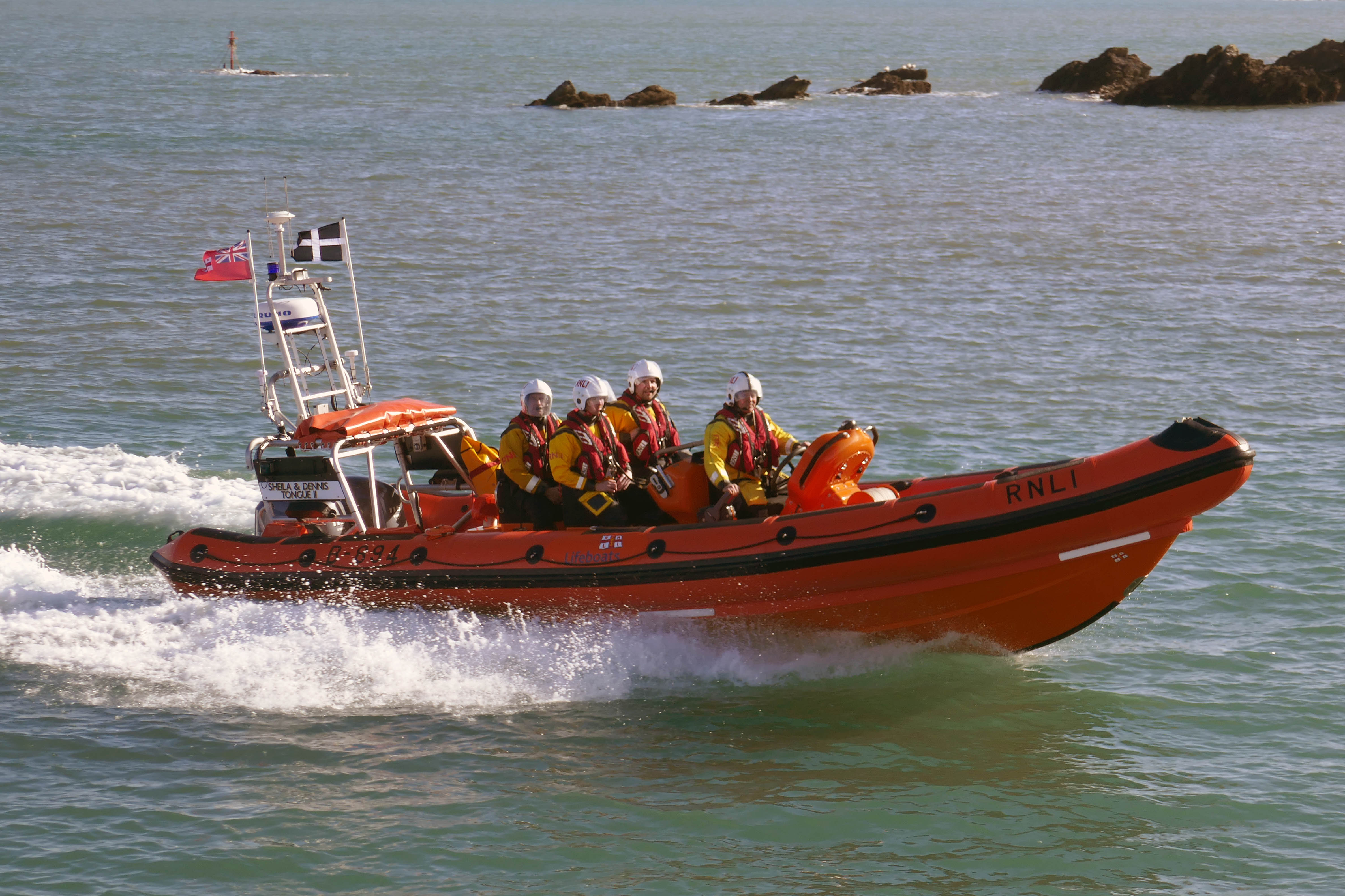 Looe RNLI Atlantic 85 Sheila and Dennis Tongue II returning to Looe 