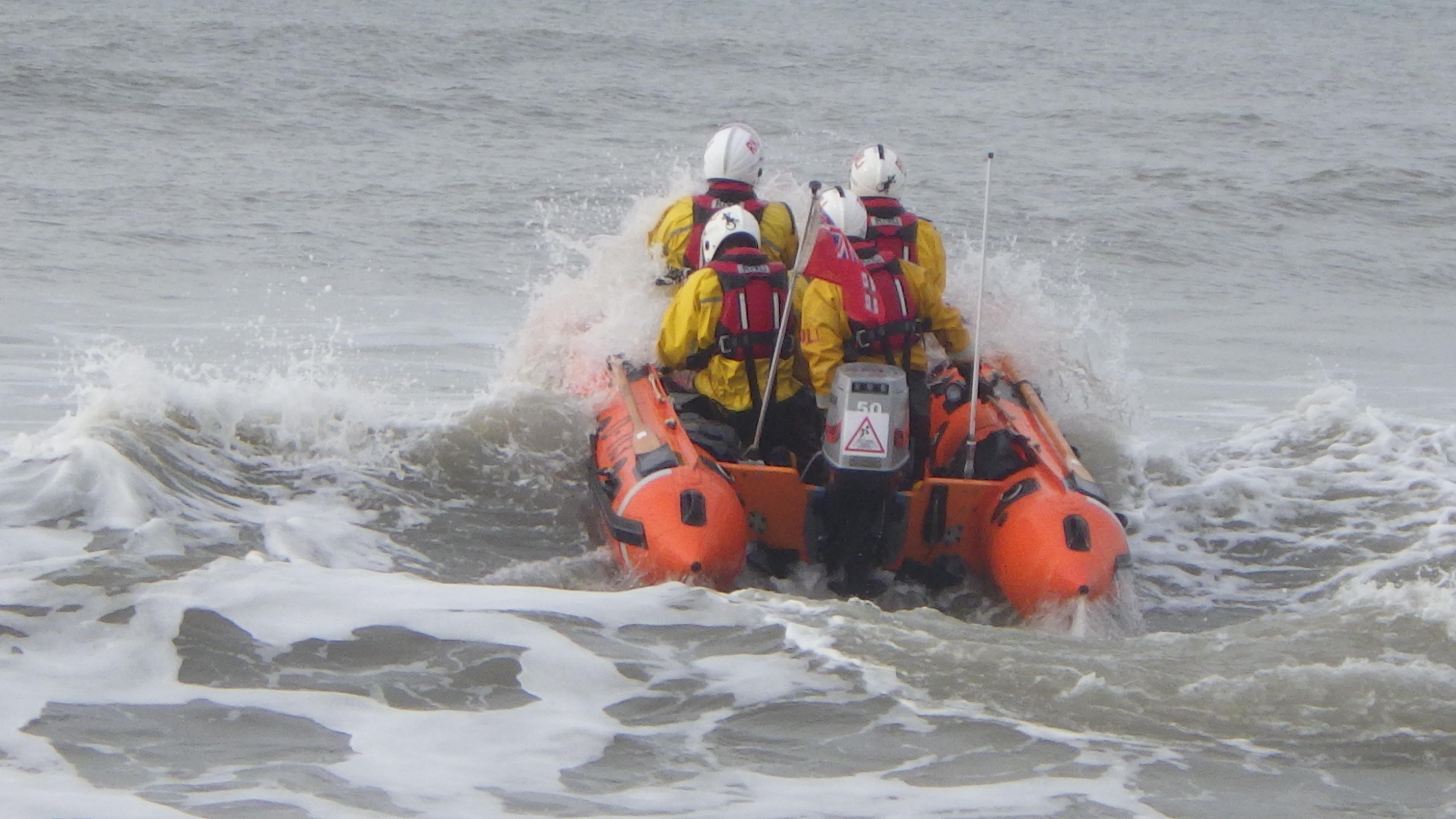 The lifeboat just launched and on its way to the stricken yacht.