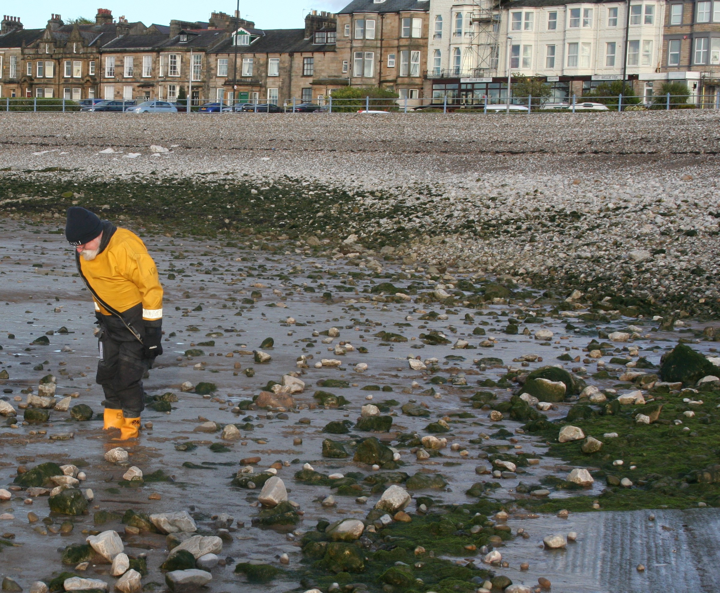 Councillor Roger Mace, Lancaster’s Mayor, firmly stuck less than 2 metres from the concrete slipway.