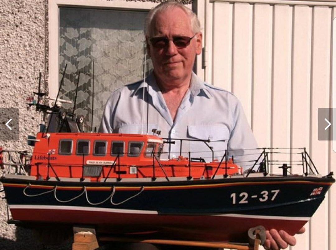 Brian with his replica of 12-37 Mersey class lifeboat Silvia Burrell