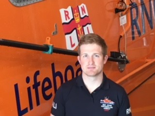 Owain pictured on board the station`s Tamar Class Lifeboat