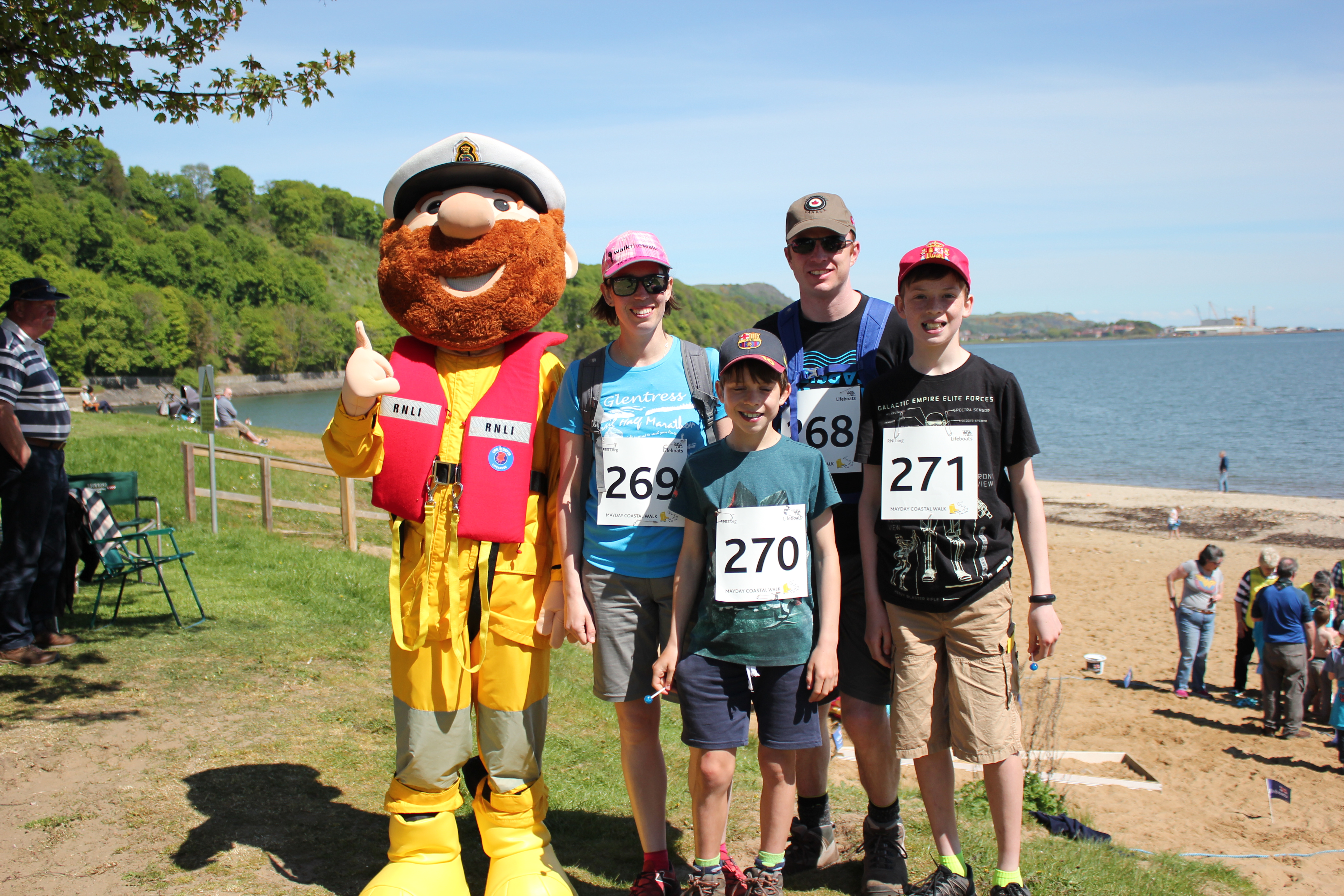 The Ives family pose with Stormy Stan at Aberdour Silver Sands