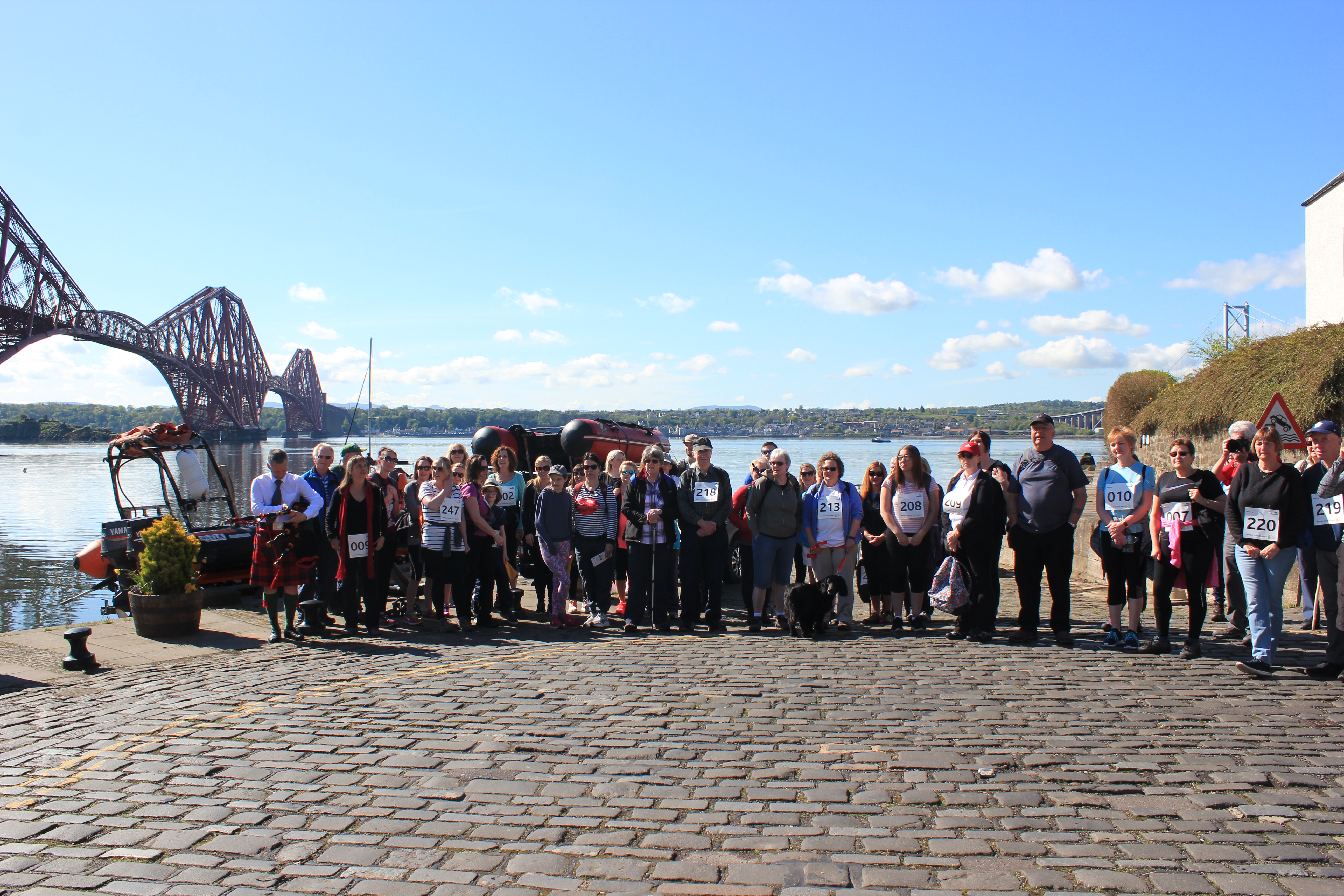 The walkers ready to depart North Queensferry