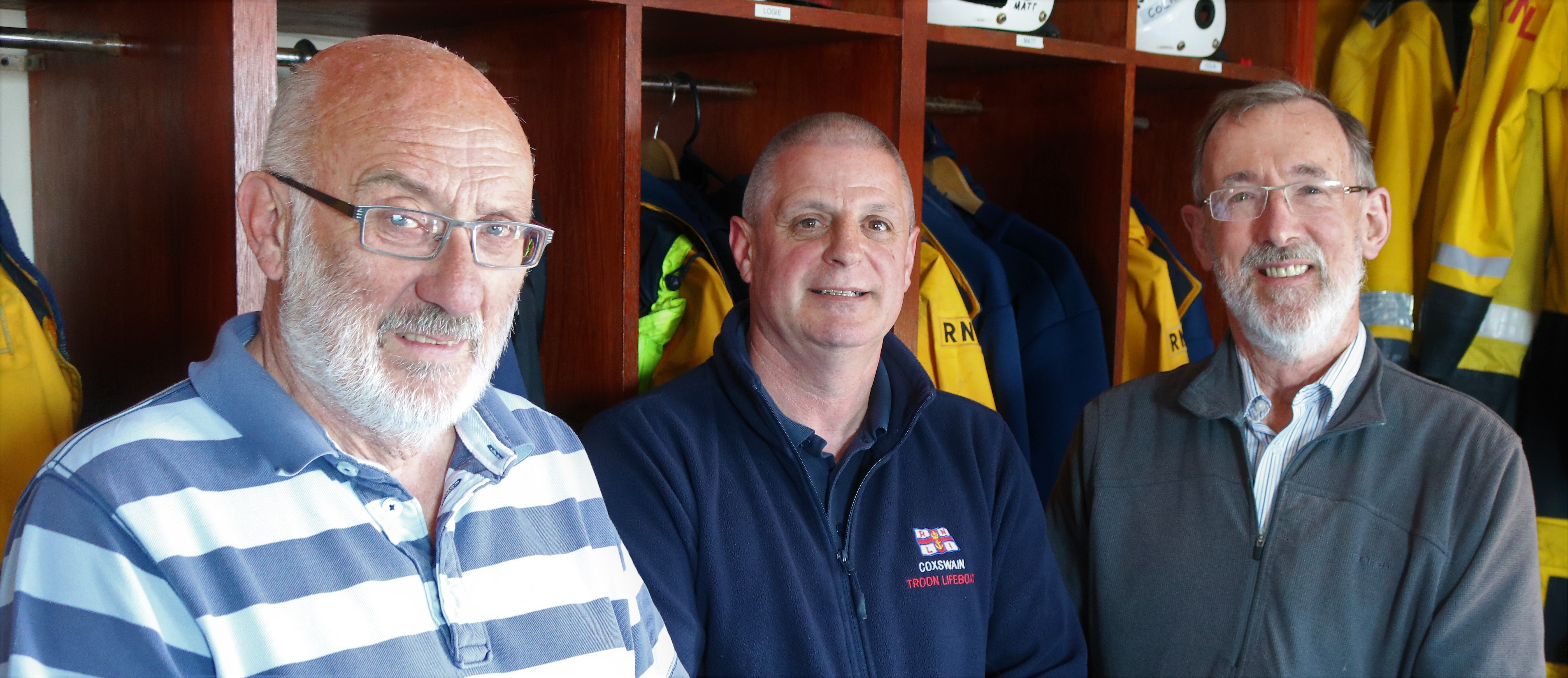 Bob Adams and Gordon Brown with Troon lifeboat coxswain Joe Millar