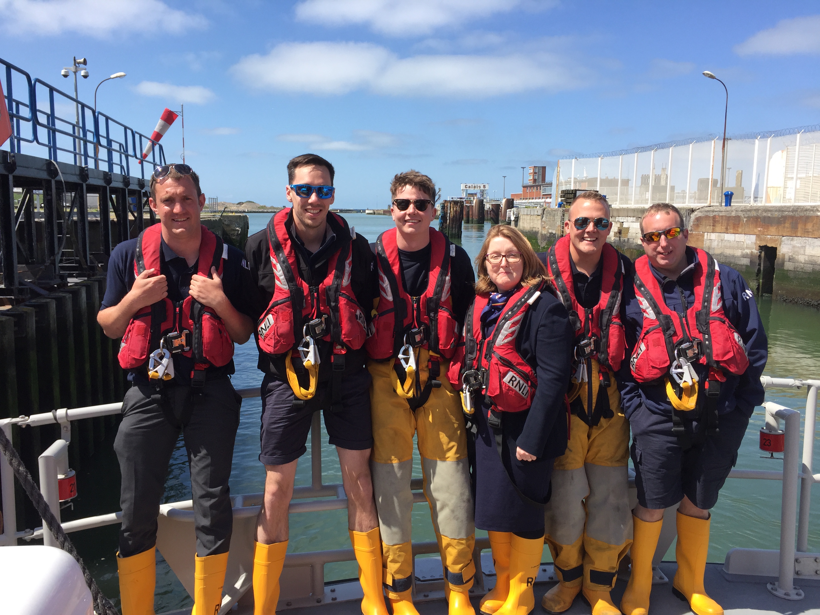 Dover RNLI: Danny Wilkins (Trainee Mechanic), John Anthony (Crewman), Adam Penny (Crewman), Ann-Marie Harrop (LPO), Ben Williams (Mechanic; James Clapham (Coxswain)