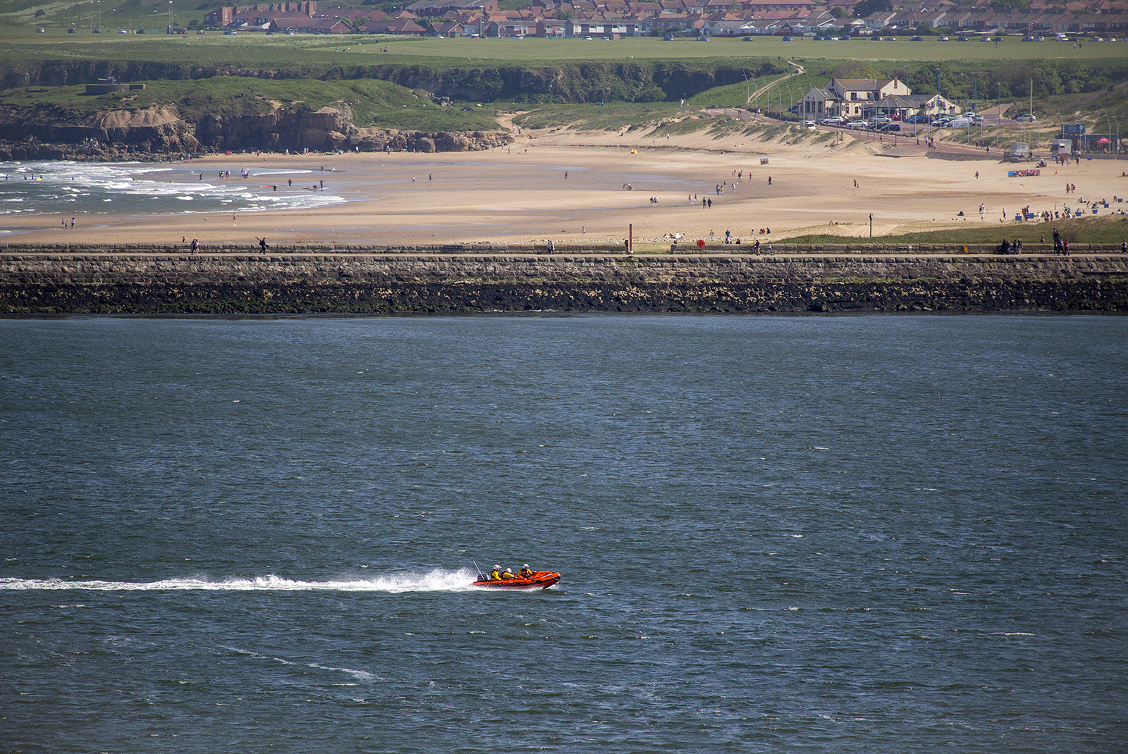 19 May 2018 THREE teenagers have been saved from drowning at South Shields in a multi-agency rescue involving Cullercoats and Tynemouth RNLI lifeboats. This Pic: Tynemouth RNLI inshore lifeboat speeds to South Shields ferry landing with two casualties on board.