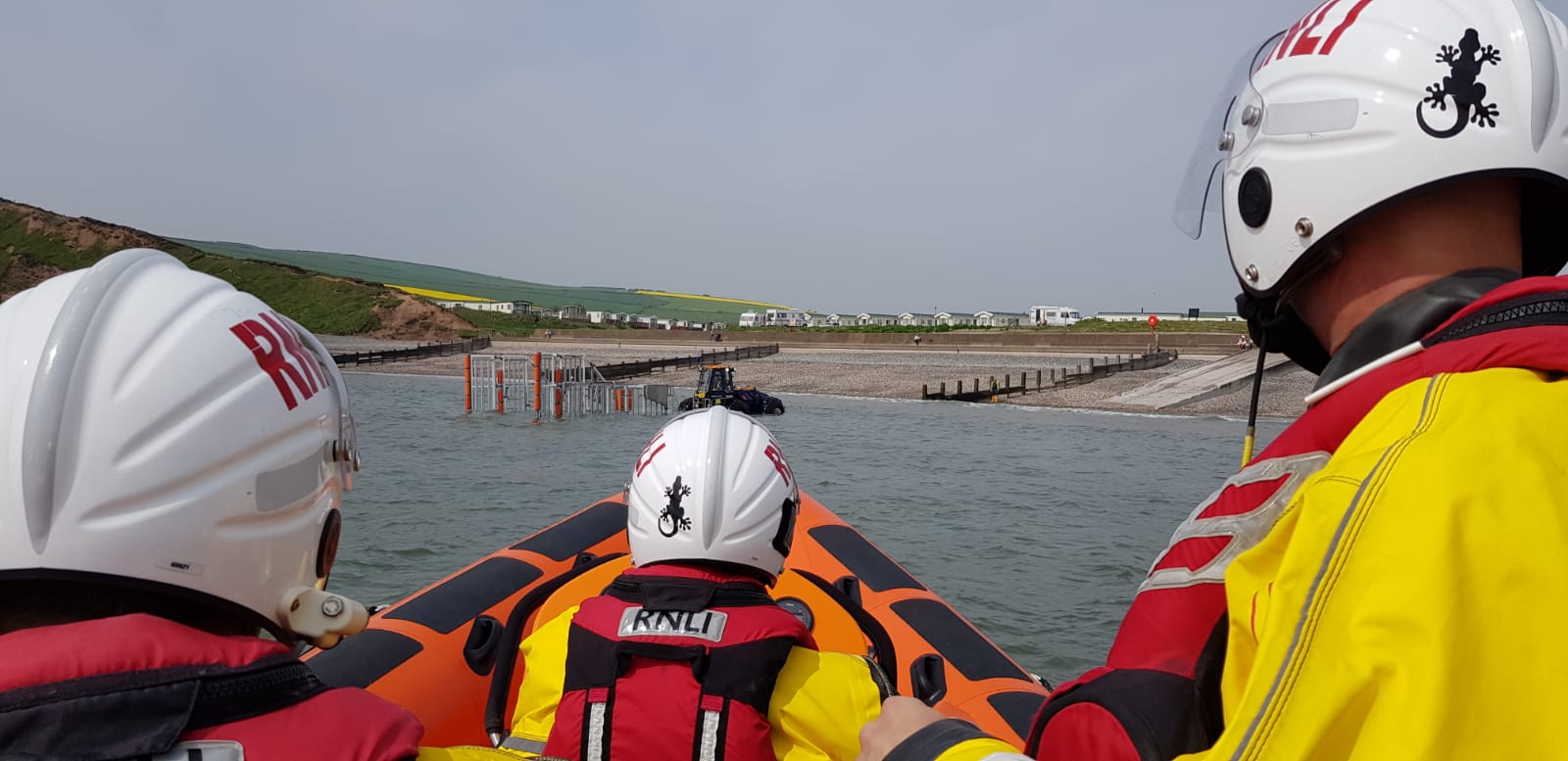 Approaching the lifeboat recovery tractor.