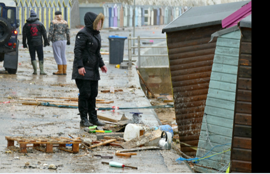 Many beach huts were damaged in the storm.