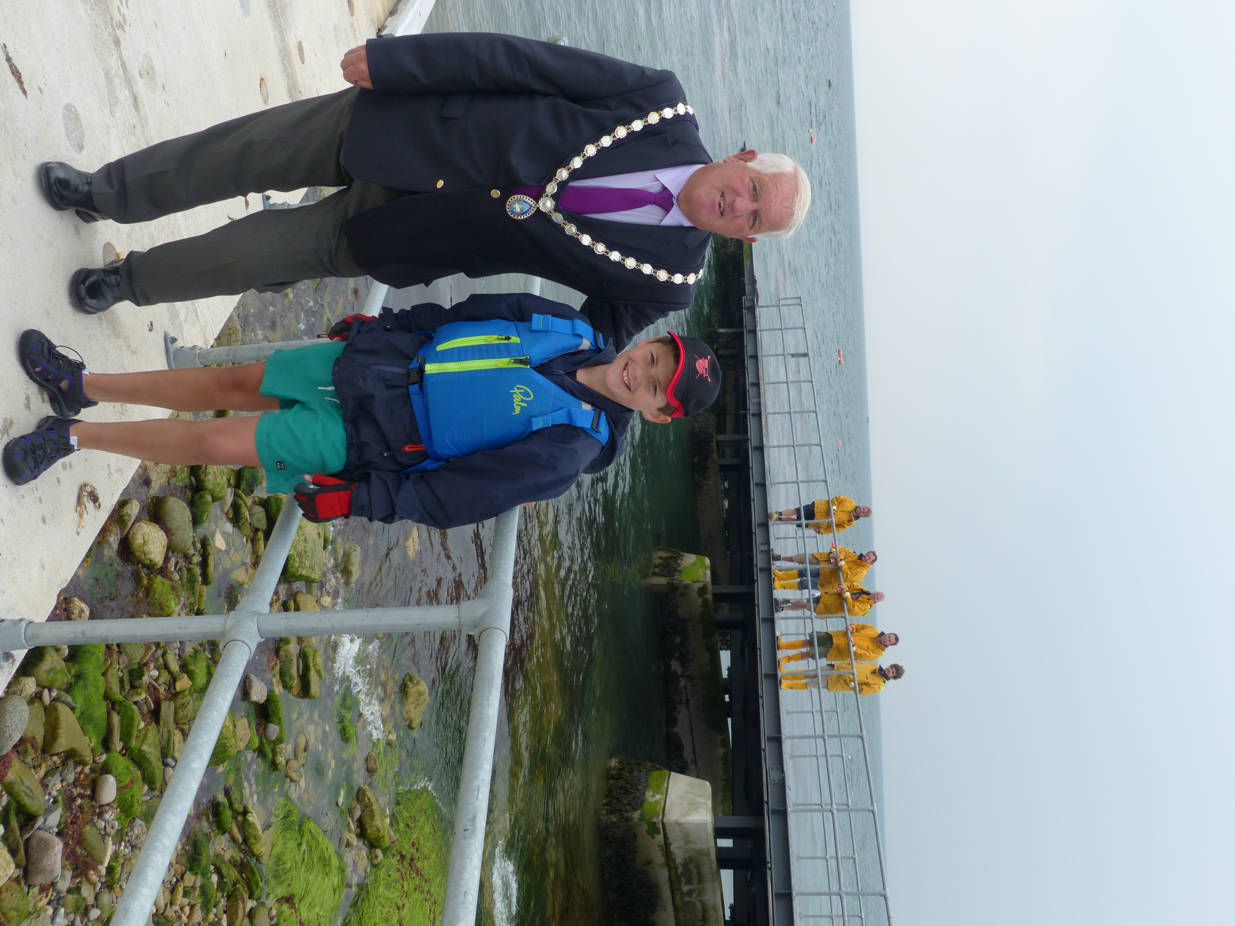 Young fundraiser Sam Chaplin with the town Mayor Mike Bonfield