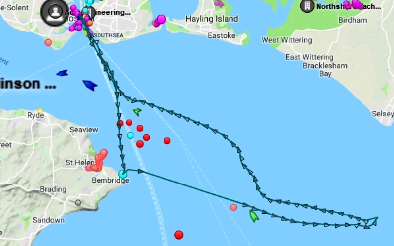 Chart extract showing the route that they followed