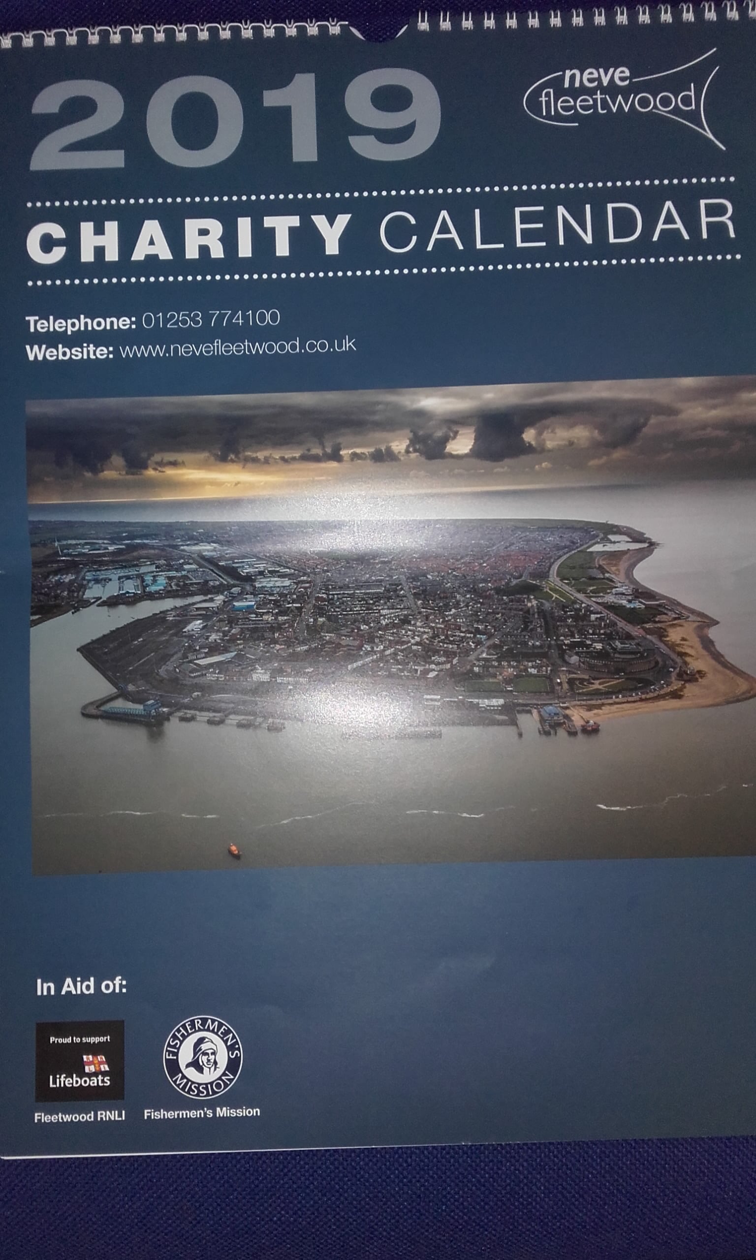 Neve Fleetwood's charity calendar showing an aerial view of Fleetwood, 