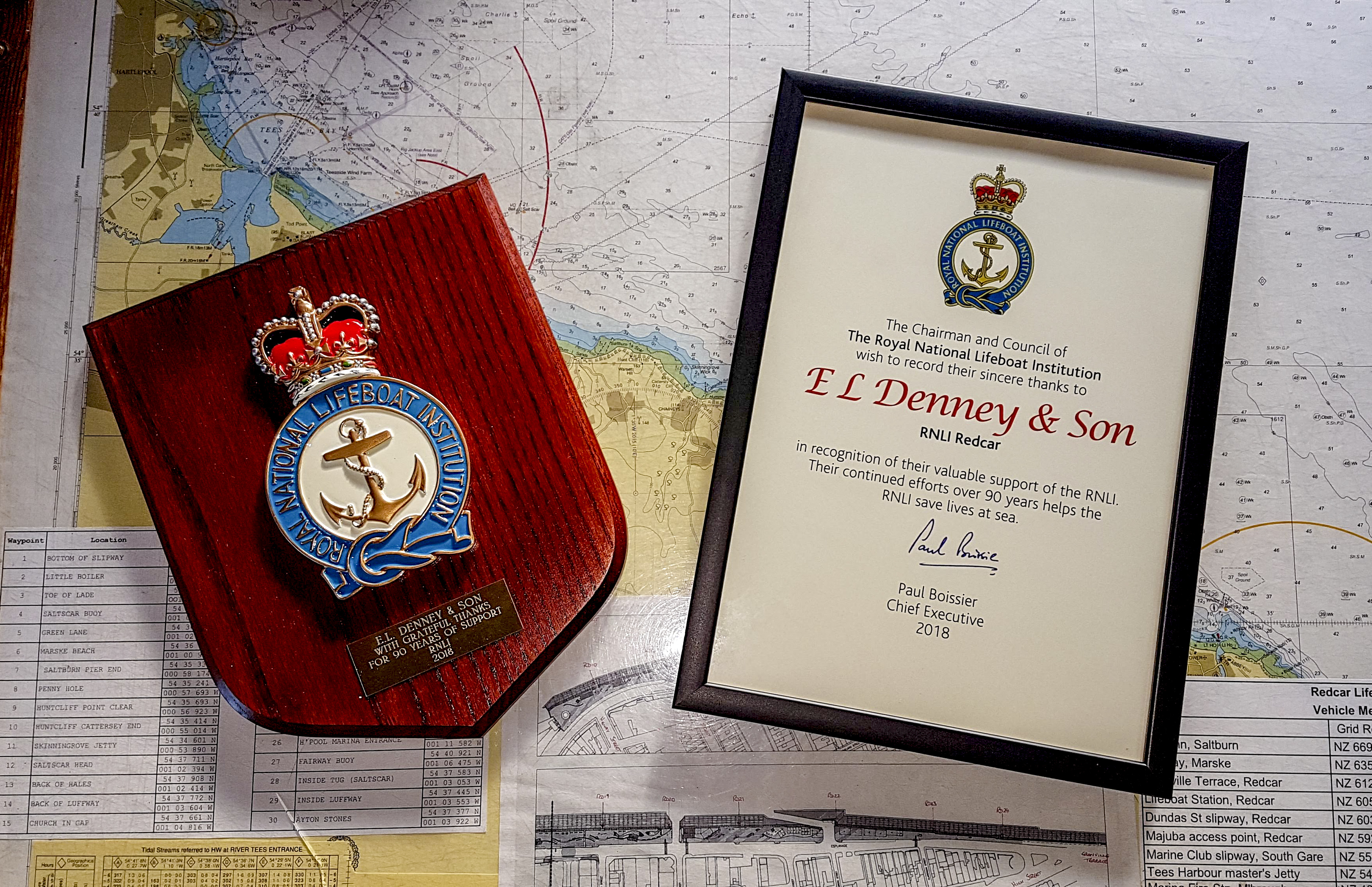 A garage has had its 90-year support for the Redcar lifeboat station recognised with a certificate of thanks from the charity’s chairman.