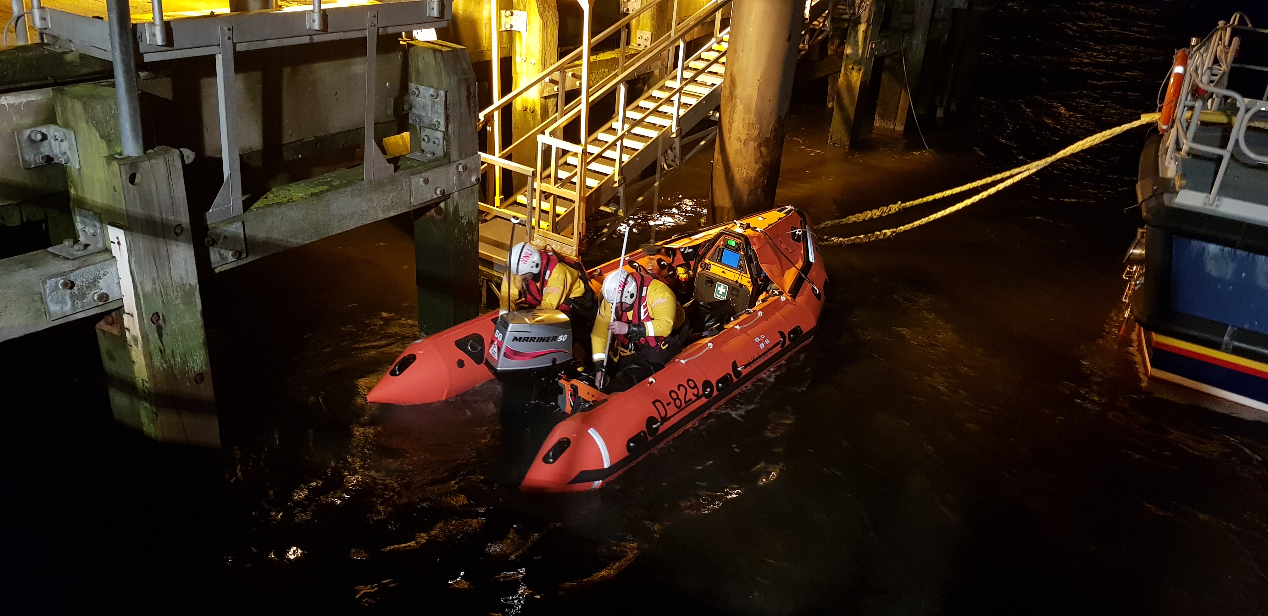 Tynemouth RNLI lifeboat station's new D-class inshore lifeboat D-829 'Little Susie' is launched on service for the very first time on a dark and cold Saturday morning.