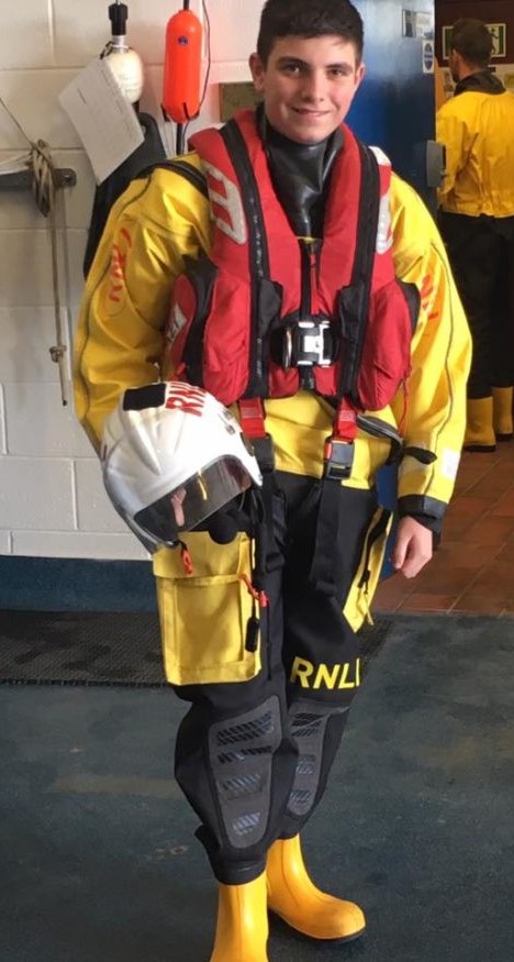 Ieuan, dressed and ready for launch