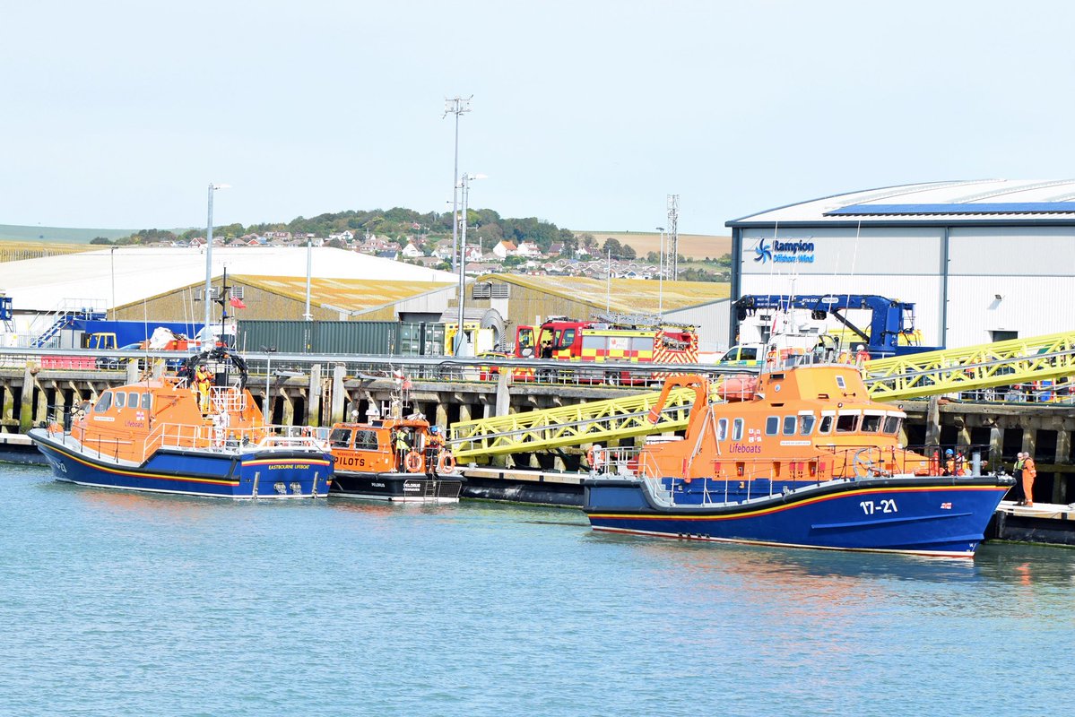 Picture of the Eastbourne and Newhaven lifeboats (closer to camera) moored up during the exercise