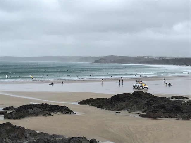 RNLI lifeguards on patrol in Newquay bay 