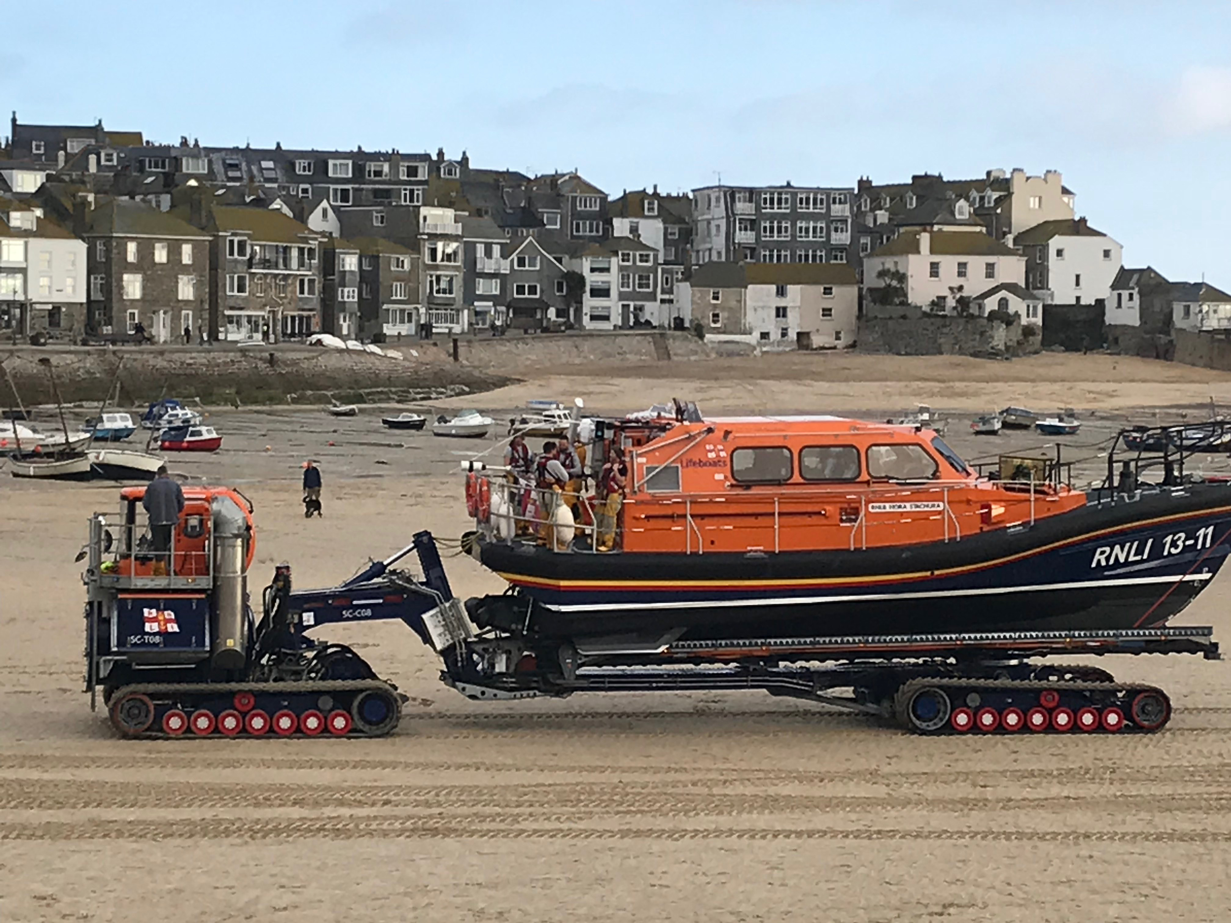 St Ives RNLI's all-weather lifeboat launching