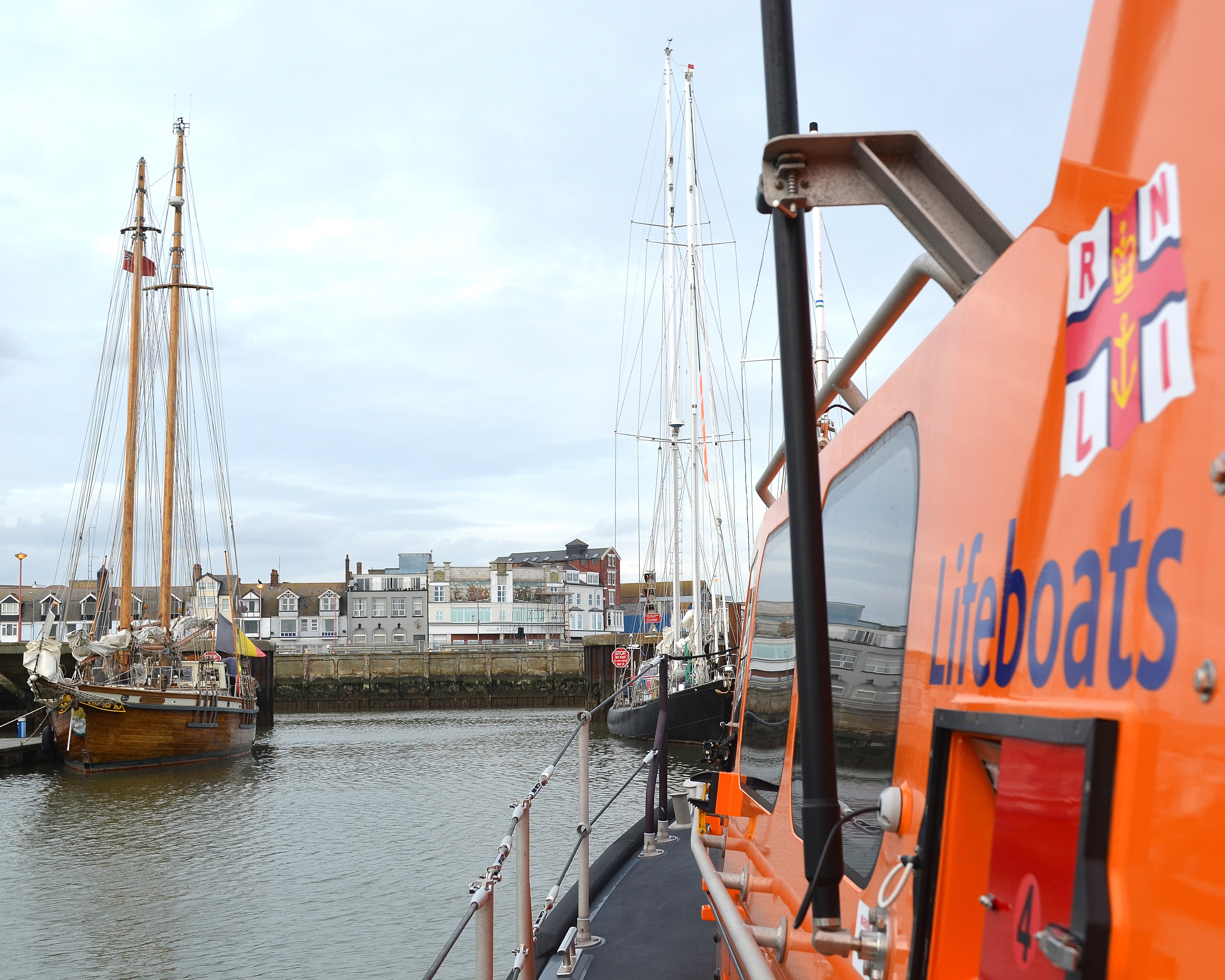 The Belgian yacht moored in Lowestoft harbour close to RNLB Cosandra