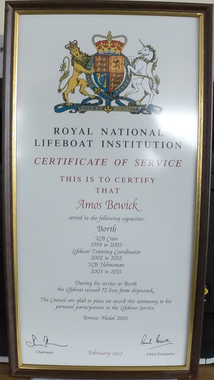 Amos Bewick certificate of service