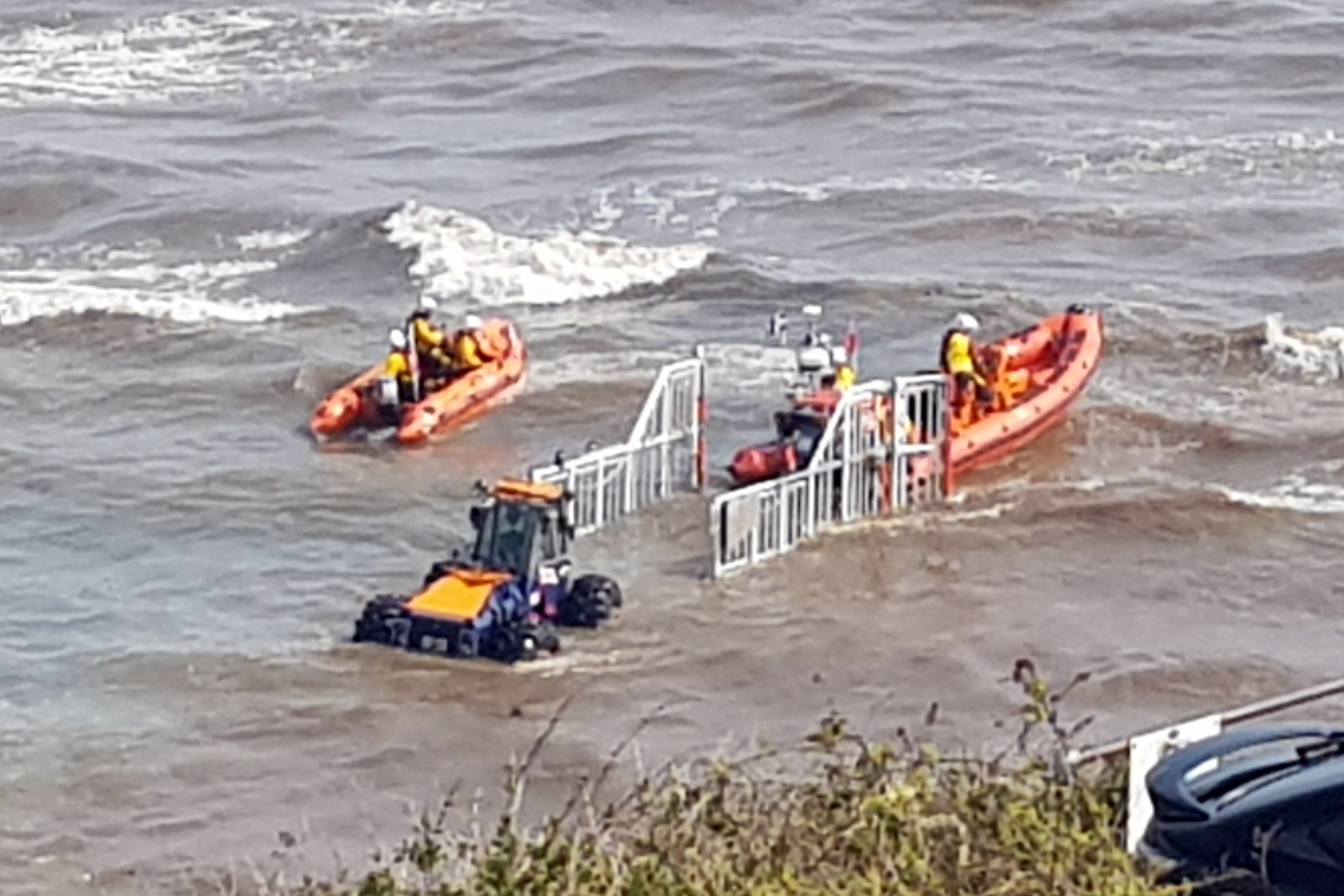 Low tide recovery of both Looe RNLI inshore lifeboats