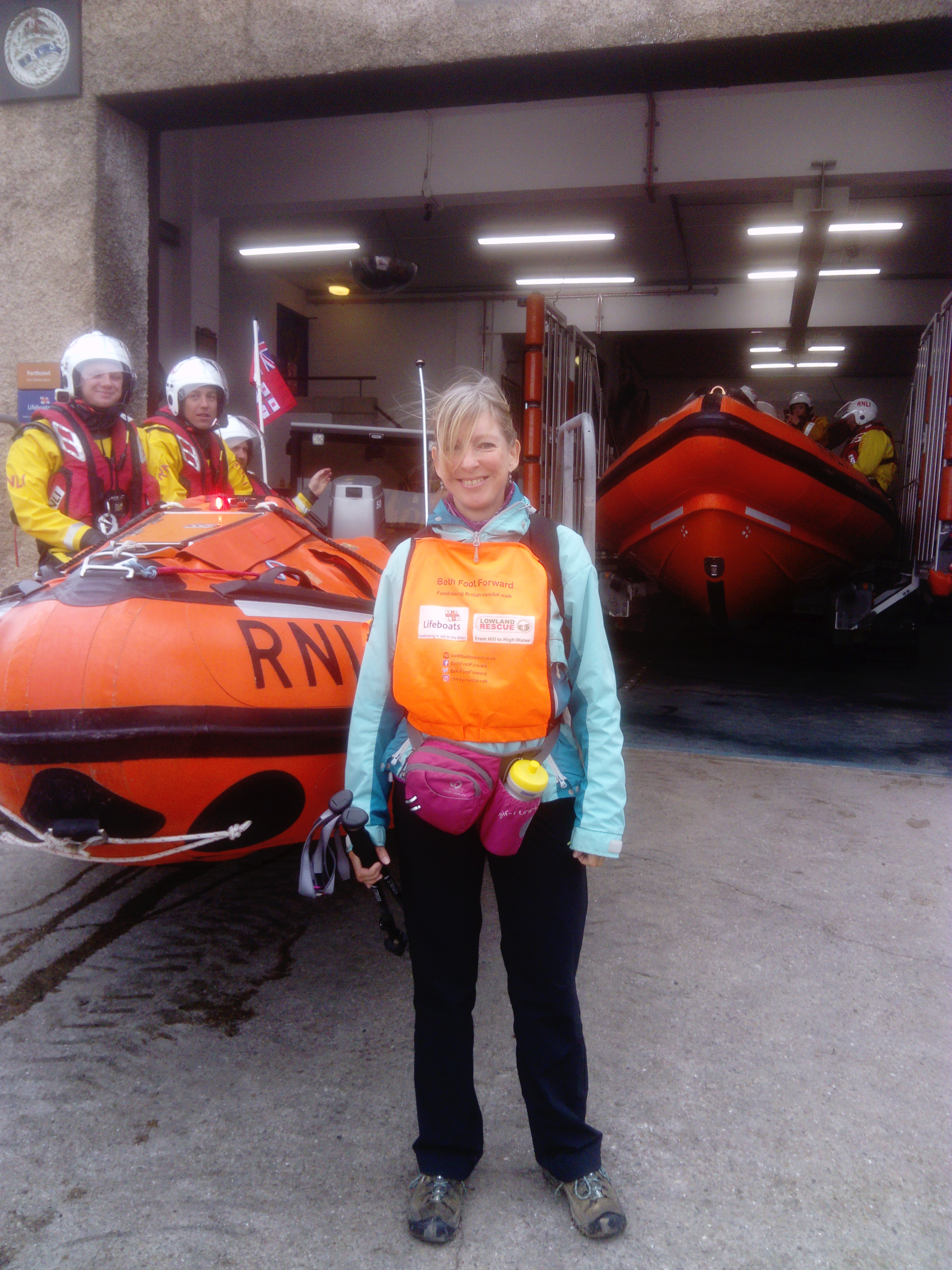 Beth with both boats in the background ready to launch.