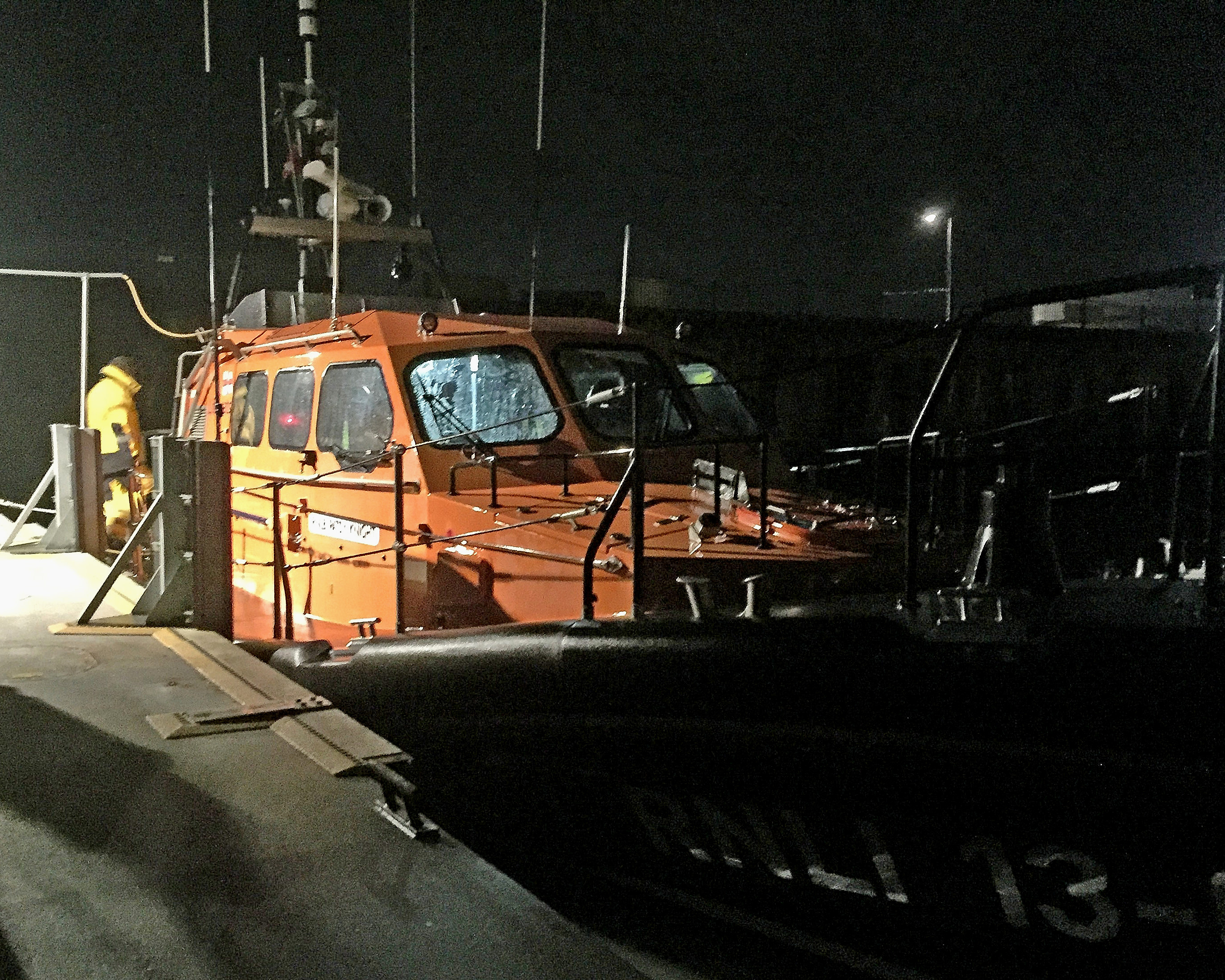 Lowestoft RNLI Lifeboat 'Patsy Knight" back on her mooring after the callout